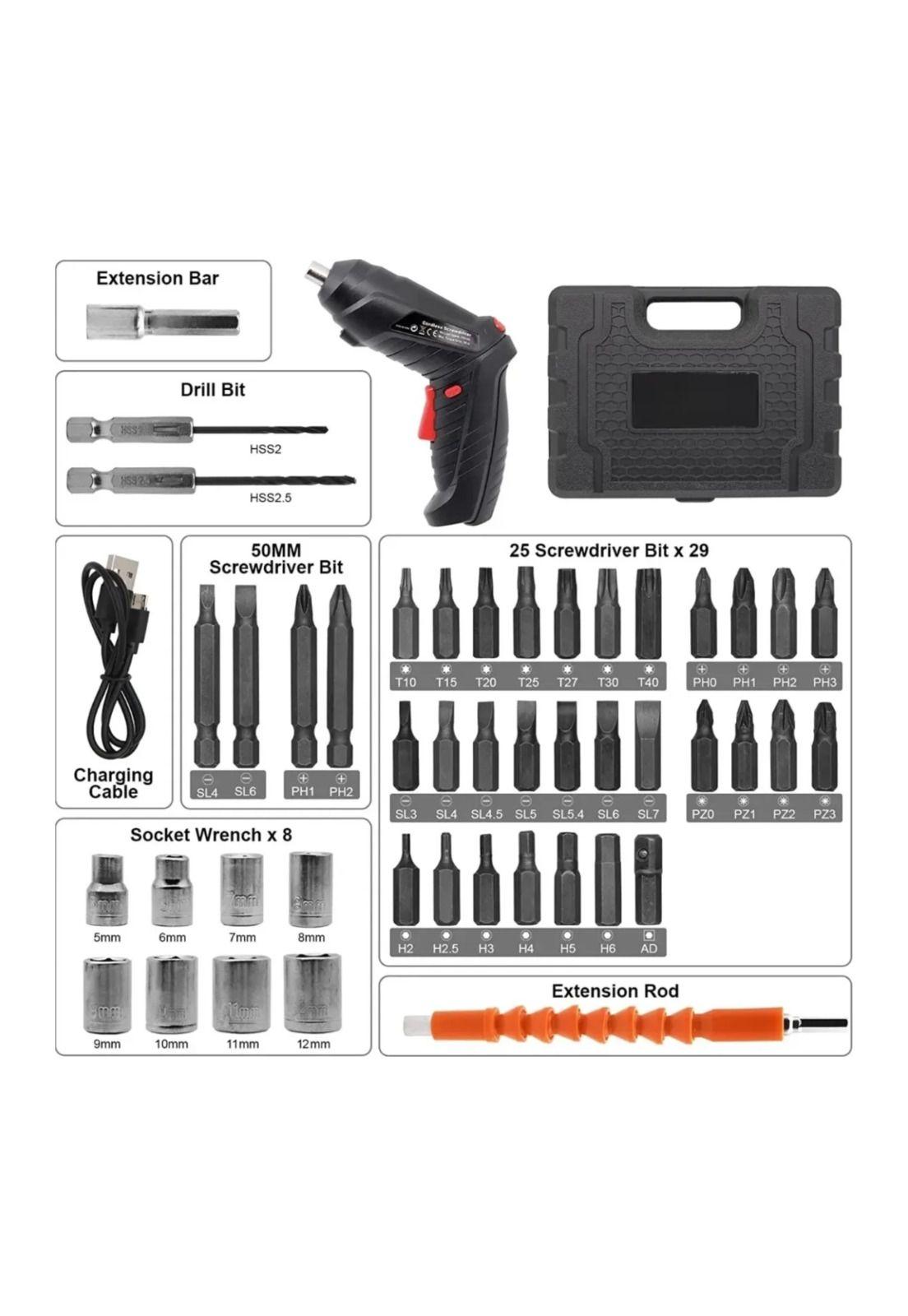 Maleta Taladro Destornillador Inalámbrico 3.6 V 45 Accesorios Frecuencia 50 Hz x 60 Hz-3