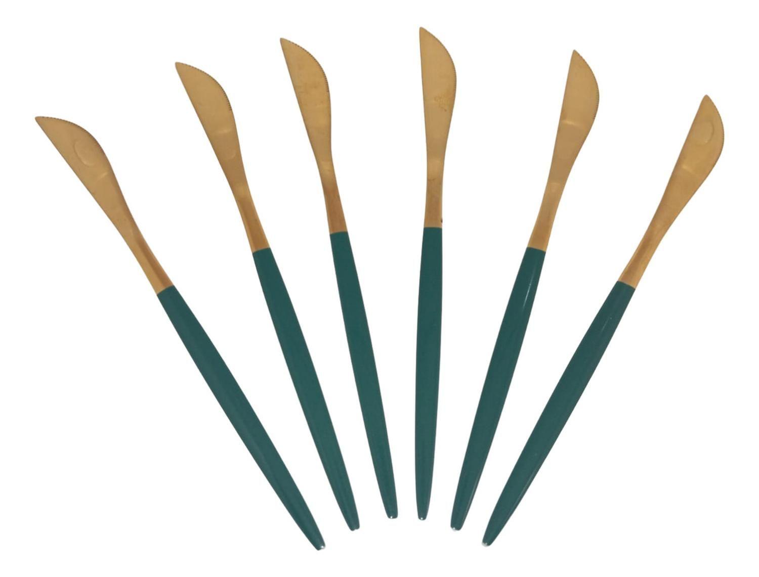 Set 24 Piezas Cubiertos Acero Inoxidable Color Verde - Dorado-2