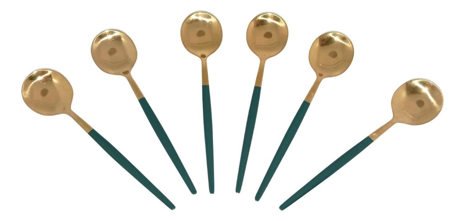 Set 24 Piezas Cubiertos Acero Inoxidable Color Verde - Dorado-3
