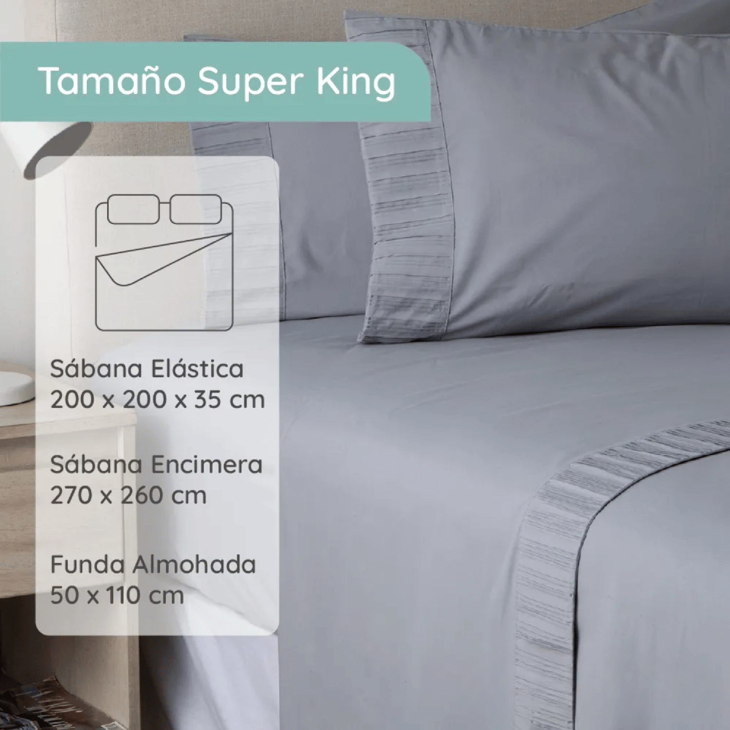 Sabanas Colchón Super King Microfibra 300 Hilos Gris-3