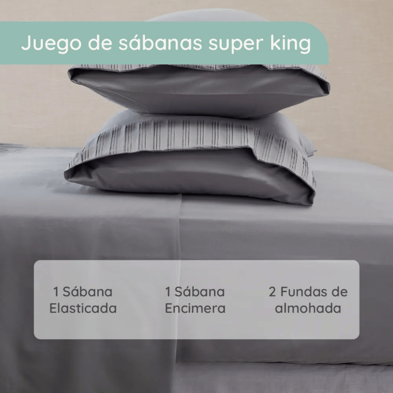 Sabanas Colchón Super King Microfibra 300 Hilos Gris-4
