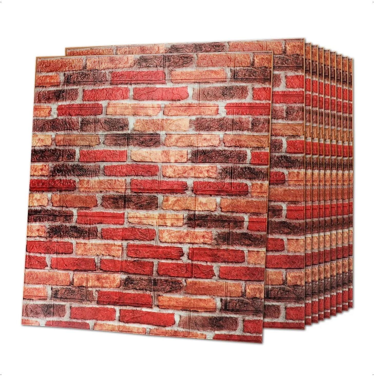 Pack 10 Pegatinas Pared Espuma 3D 70x77 CM Ladrillo-0