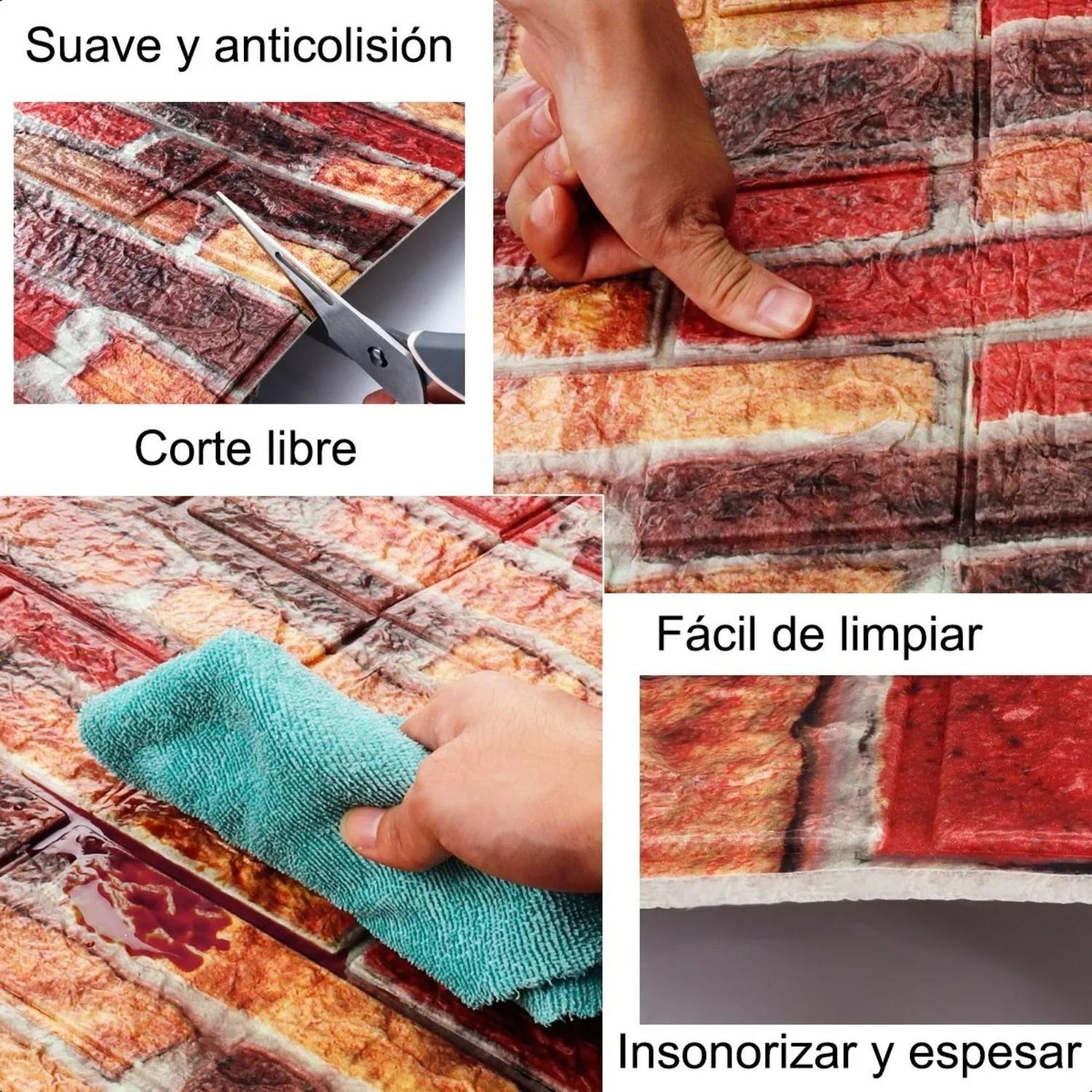 Pack 10 Pegatinas Pared Espuma 3D 70x77 CM Ladrillo-3