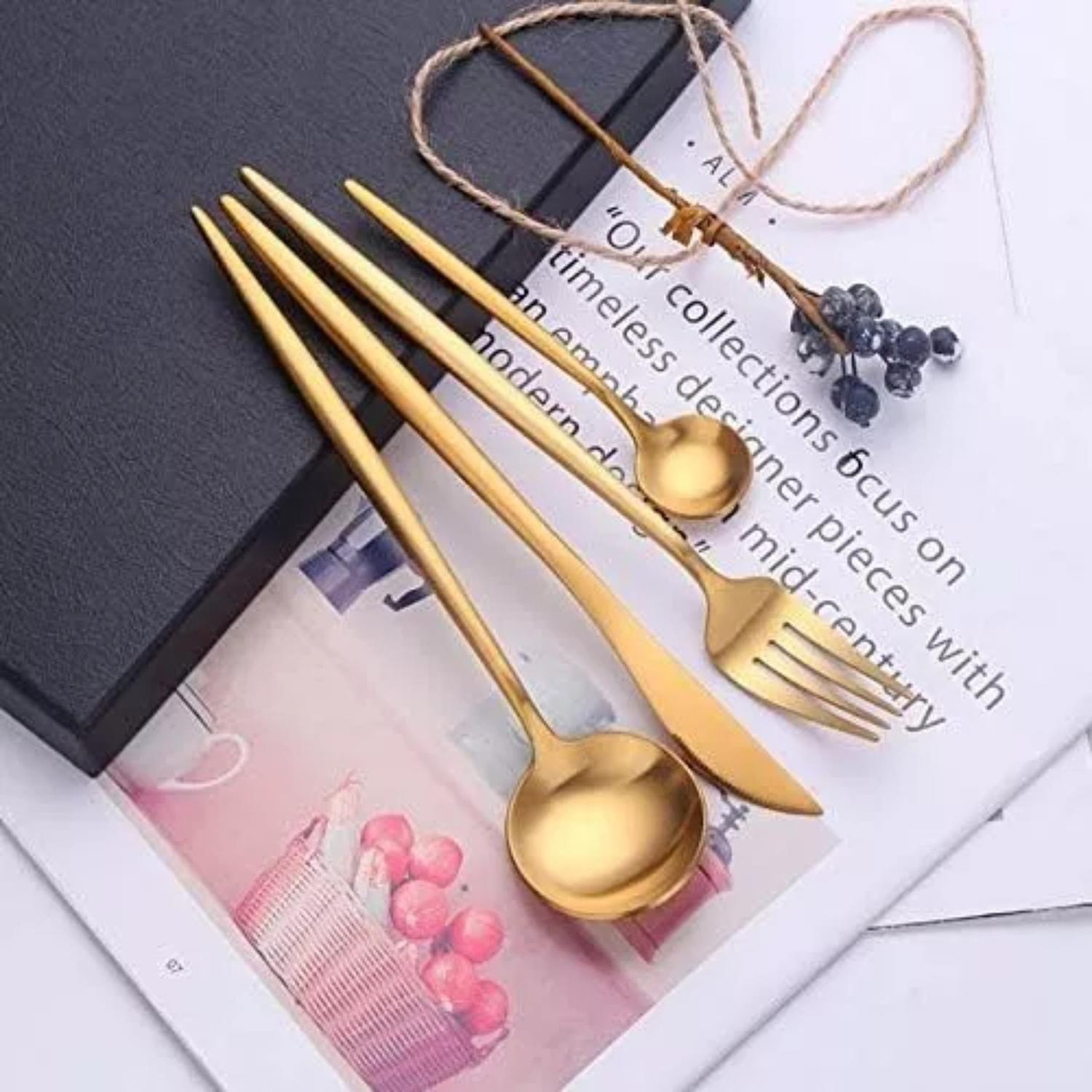 Set 24 Piezas Cubiertos Acero Inoxidable Dorado-3