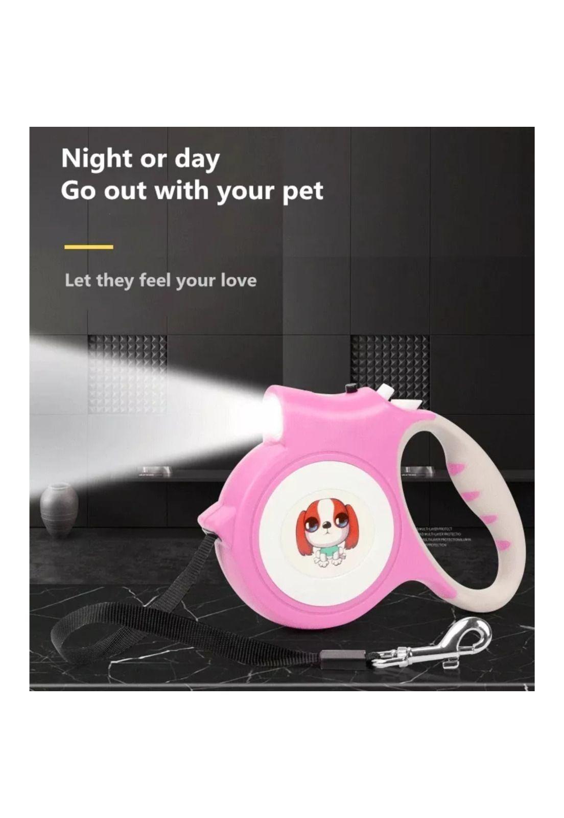 Correa Mascota Perro Retráctil Automática 5 M Linterna Led Blanco-3