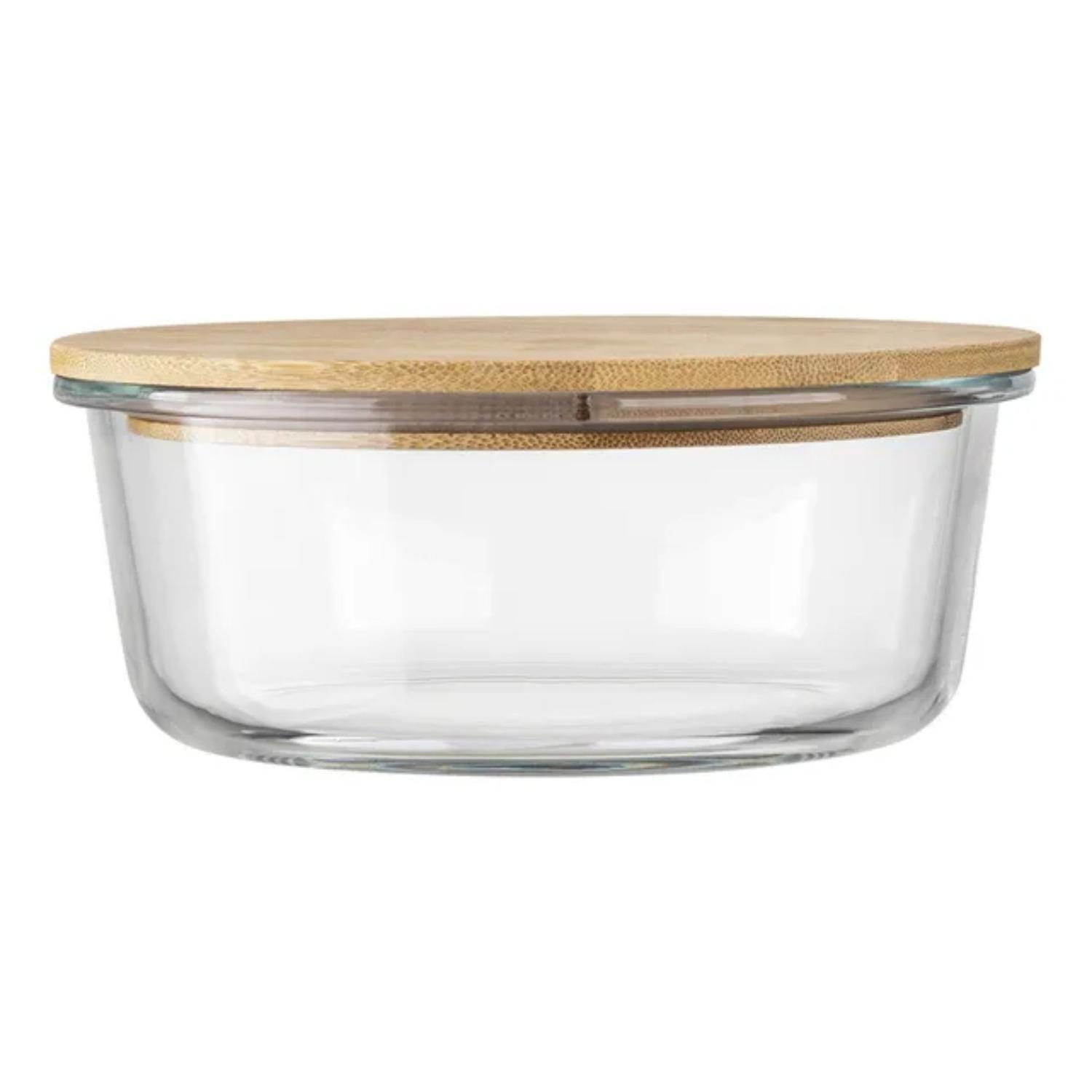Tupper Redondo Vidrio Hermético Contenedor Comida 950 ML Bambú-2