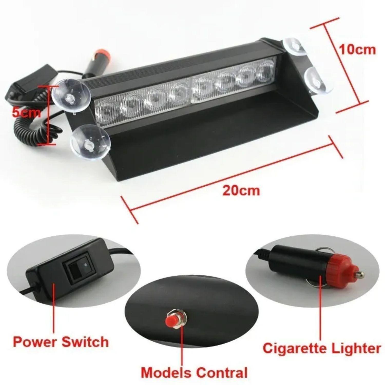 Baliza Parabrisa Luz Estroboscópica LED Azul Rojo 12 V-8