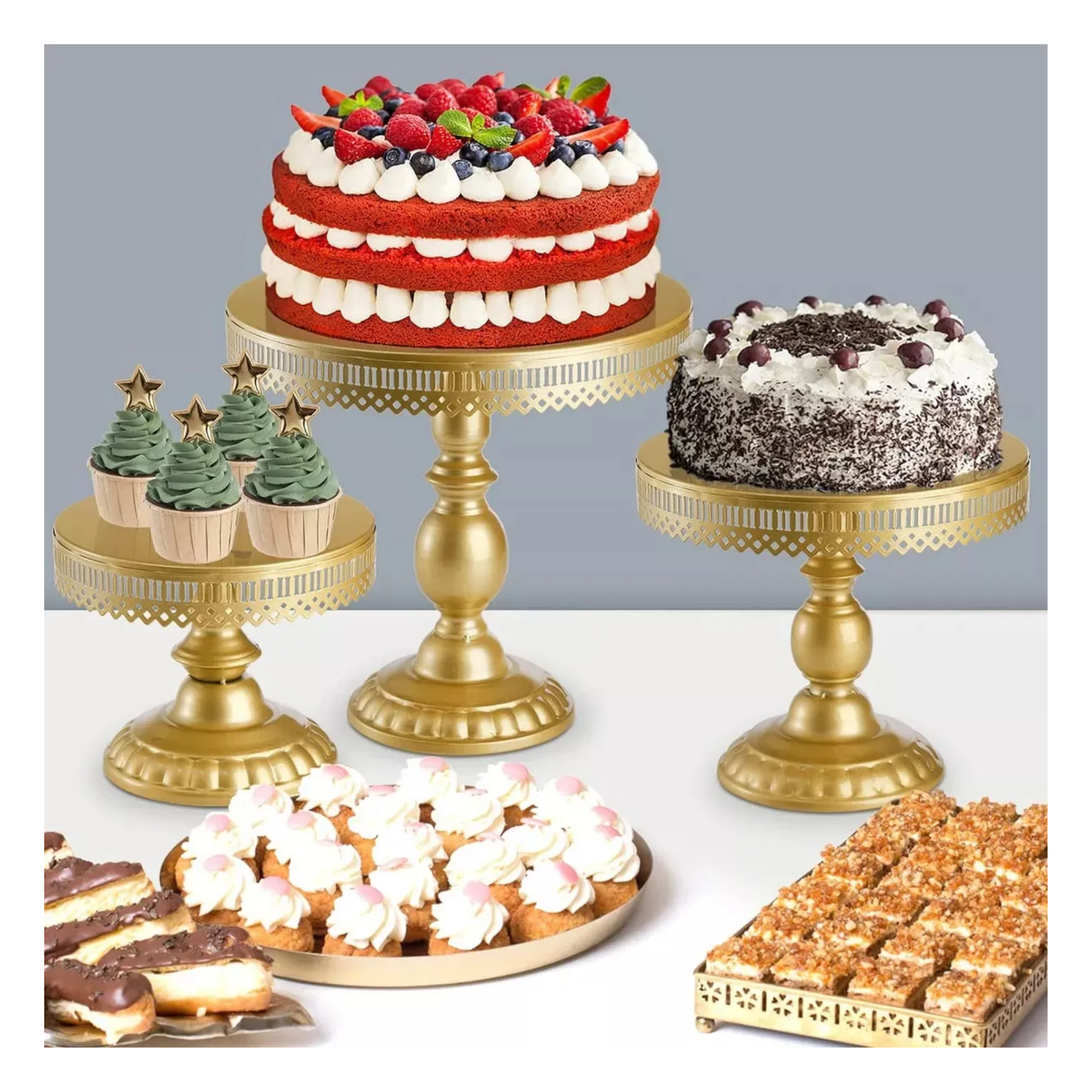 Kit 10 Porta Torta Cupcake Torre Decorativa Dorada-3