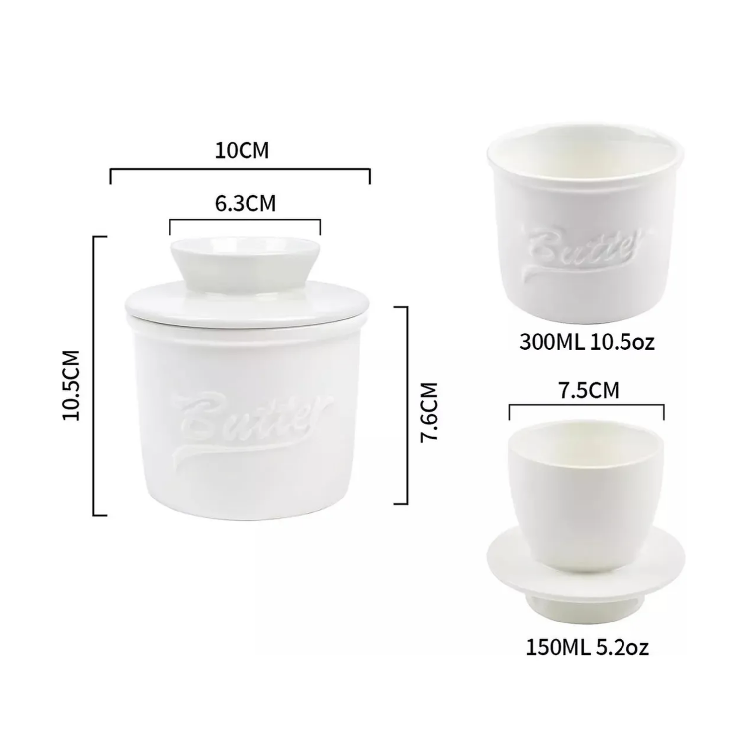 Mantequillera Francesa Mantequillero Cerámica Agua Blanco-2