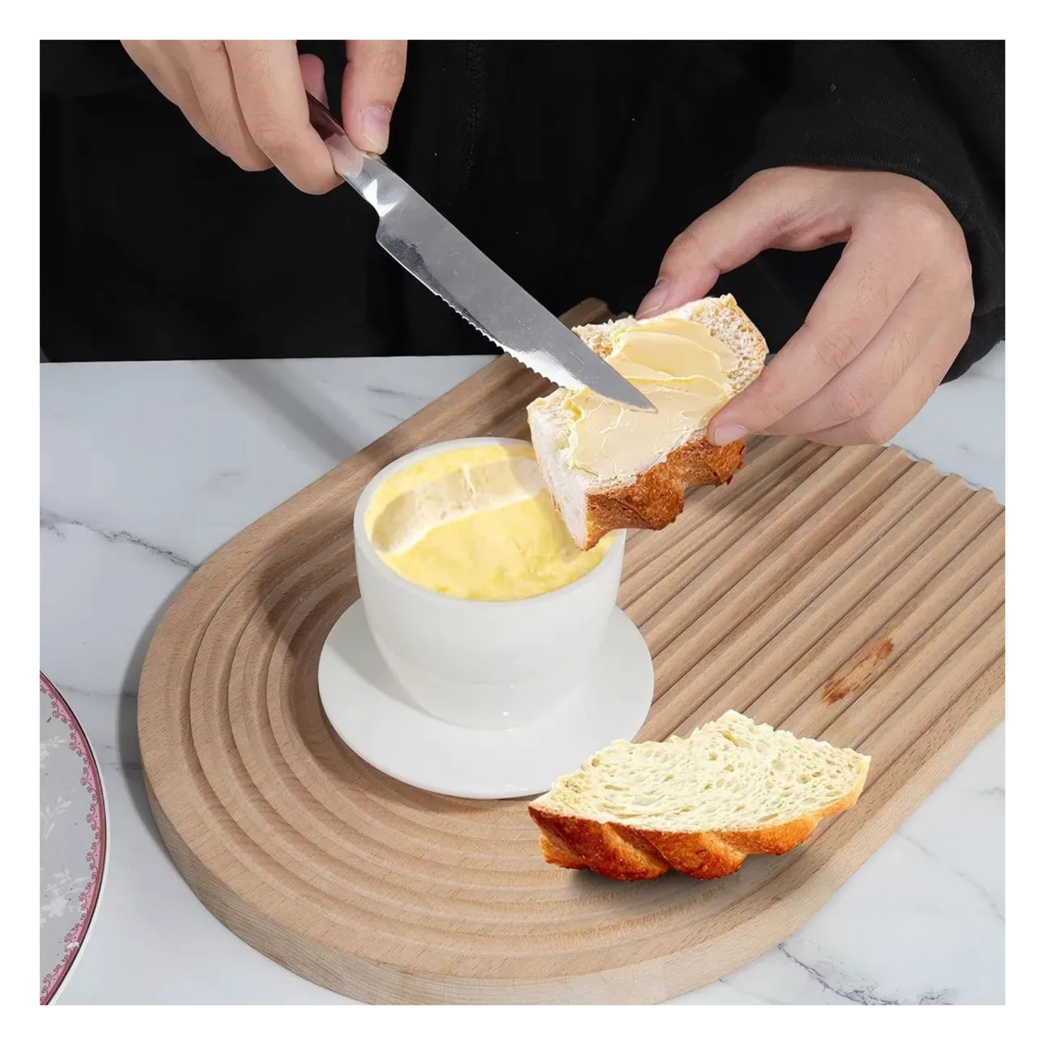 Mantequillera Francesa Mantequillero Cerámica Agua Blanco-5