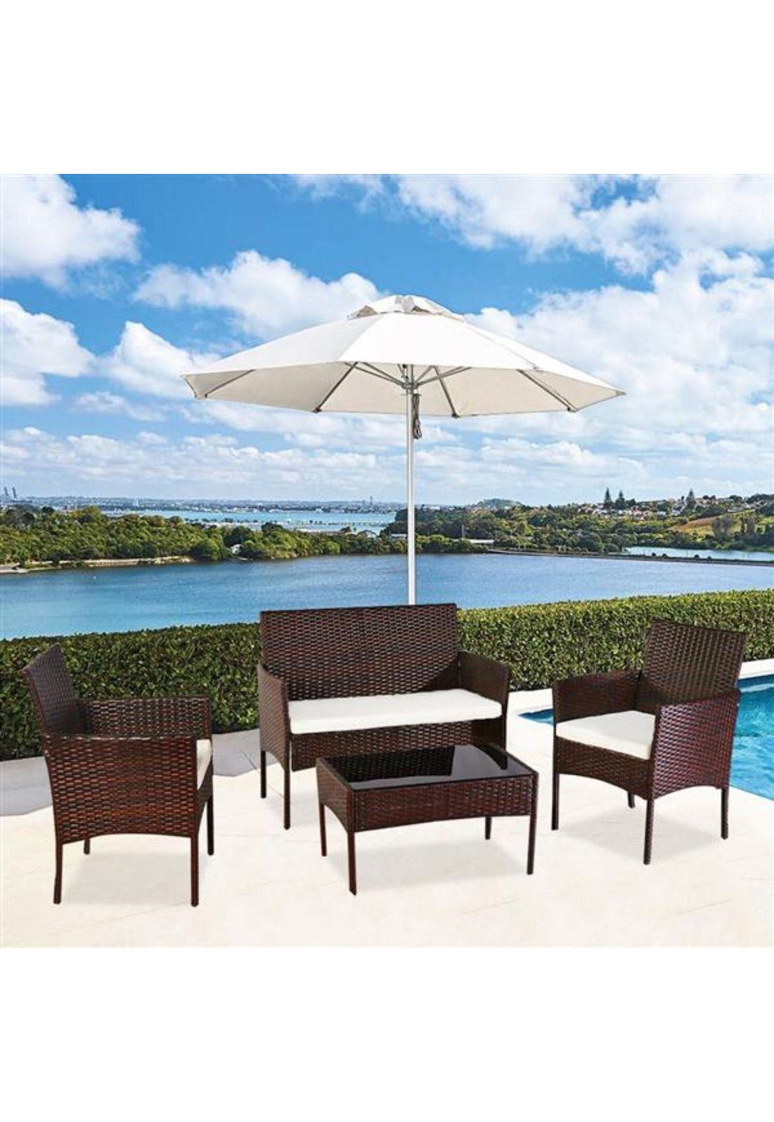 Juego Comedor Terraza Jardín Rattan 4 Piezas Café-5