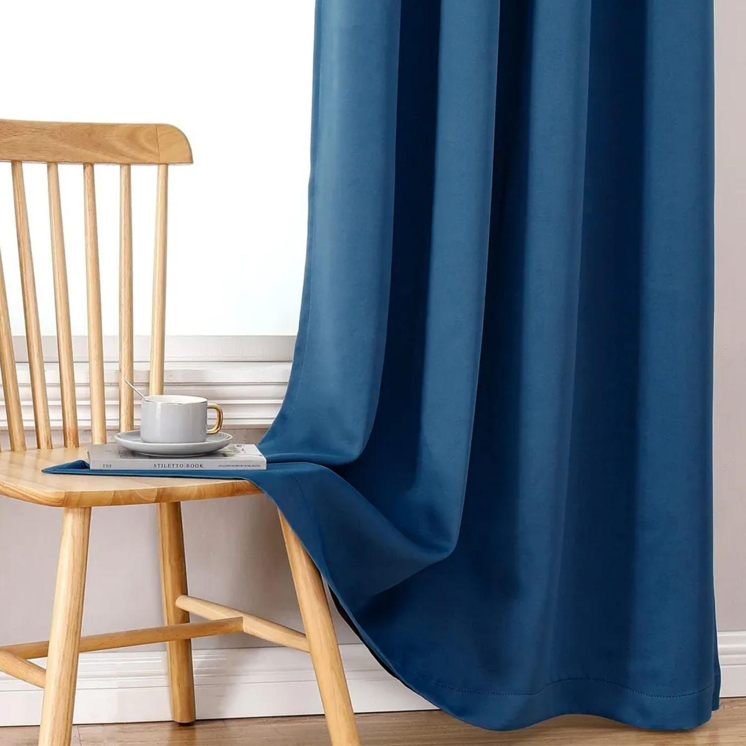 Cortina Elegante Diseño Opaco 2 Paño 140x220 CM Azul-3