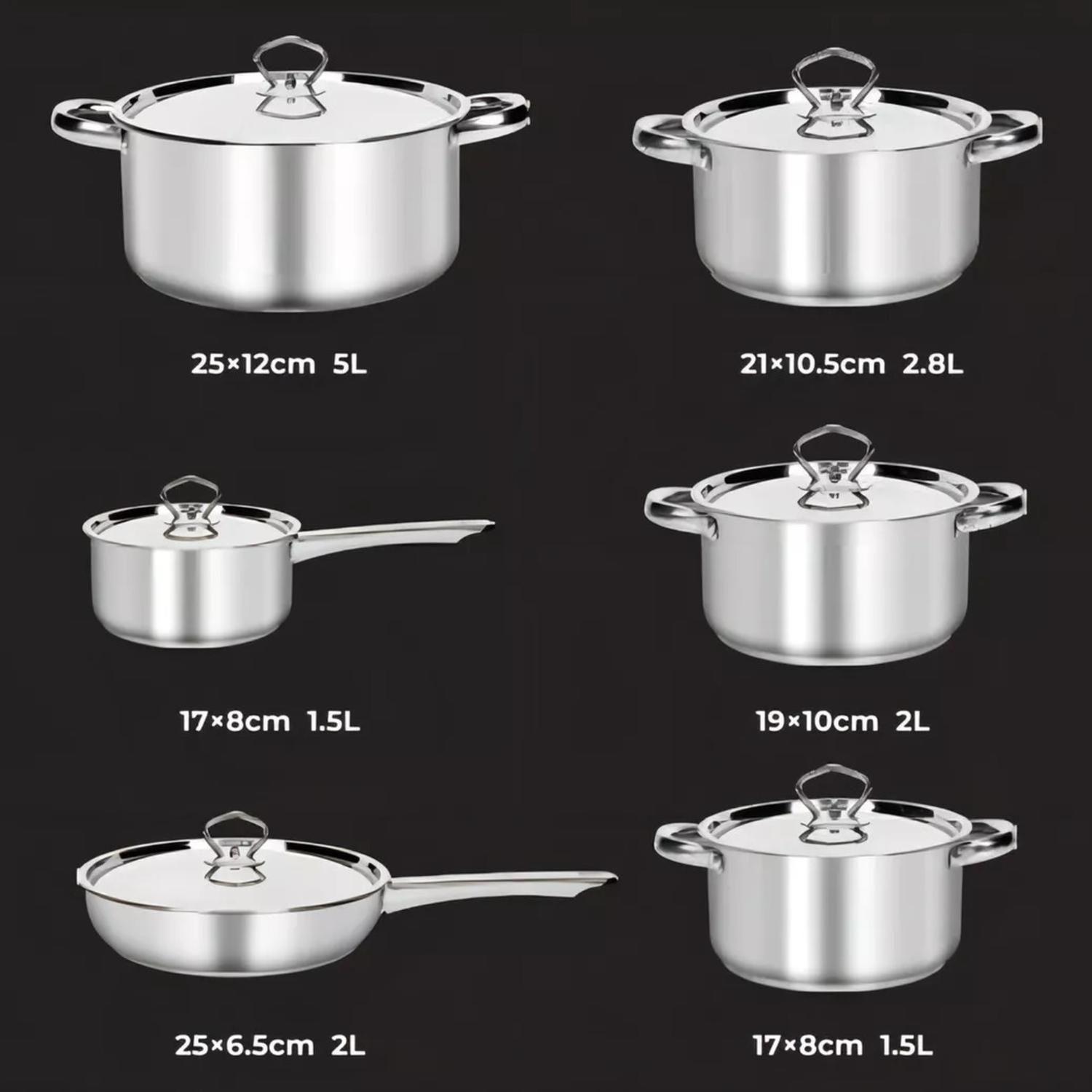 Juego Batería 15 Piezas Cocina Acero Inoxidable Plateado-2