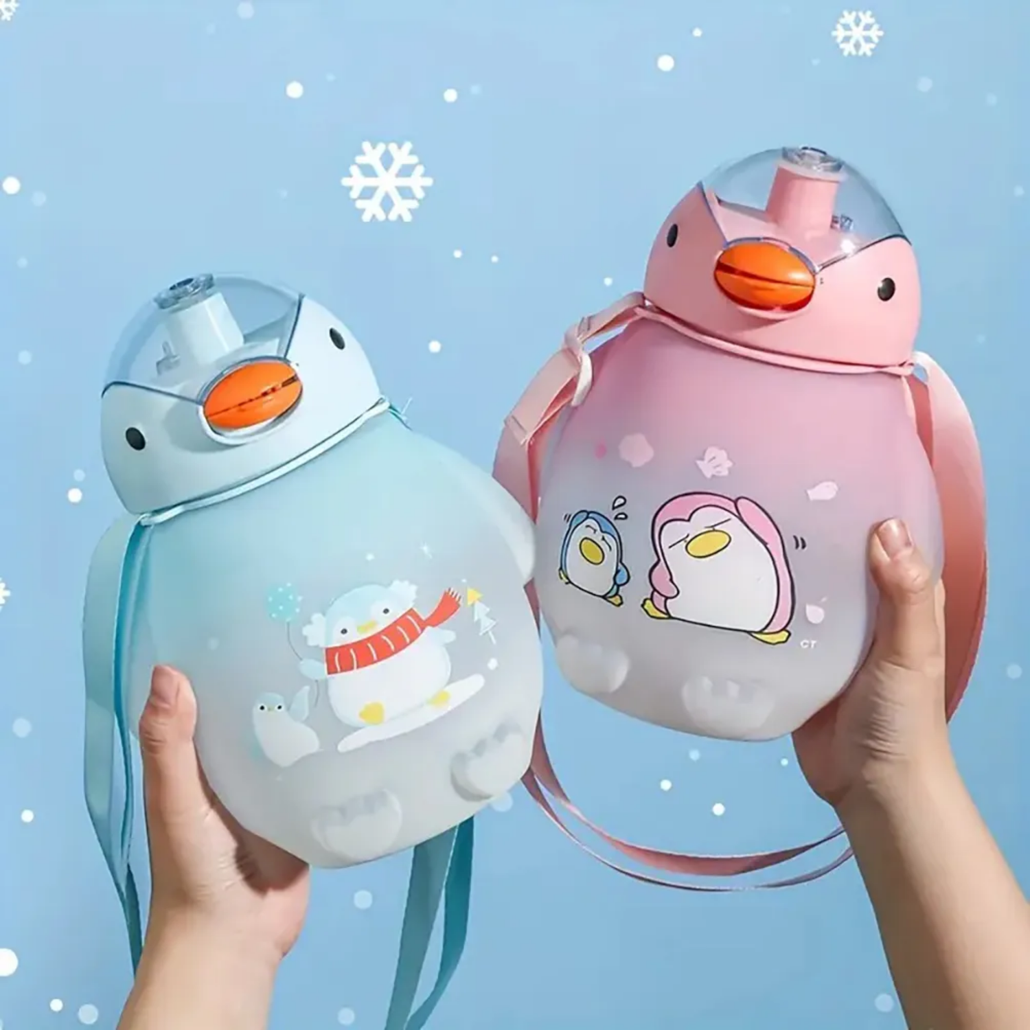 Botella Pinguino Kawaii Stickers Más Correa 1500 ML Rosado-4