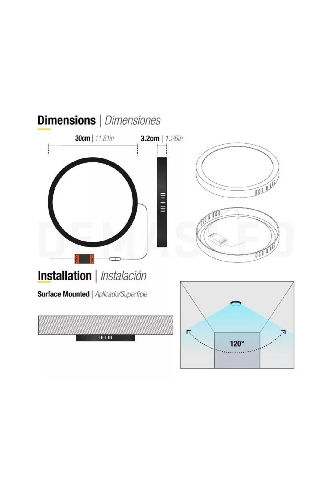 Foco Panel Led Plafón Sobrepuesto Redondo Luz Fría 220v 6000°K Negro 30 CM-2