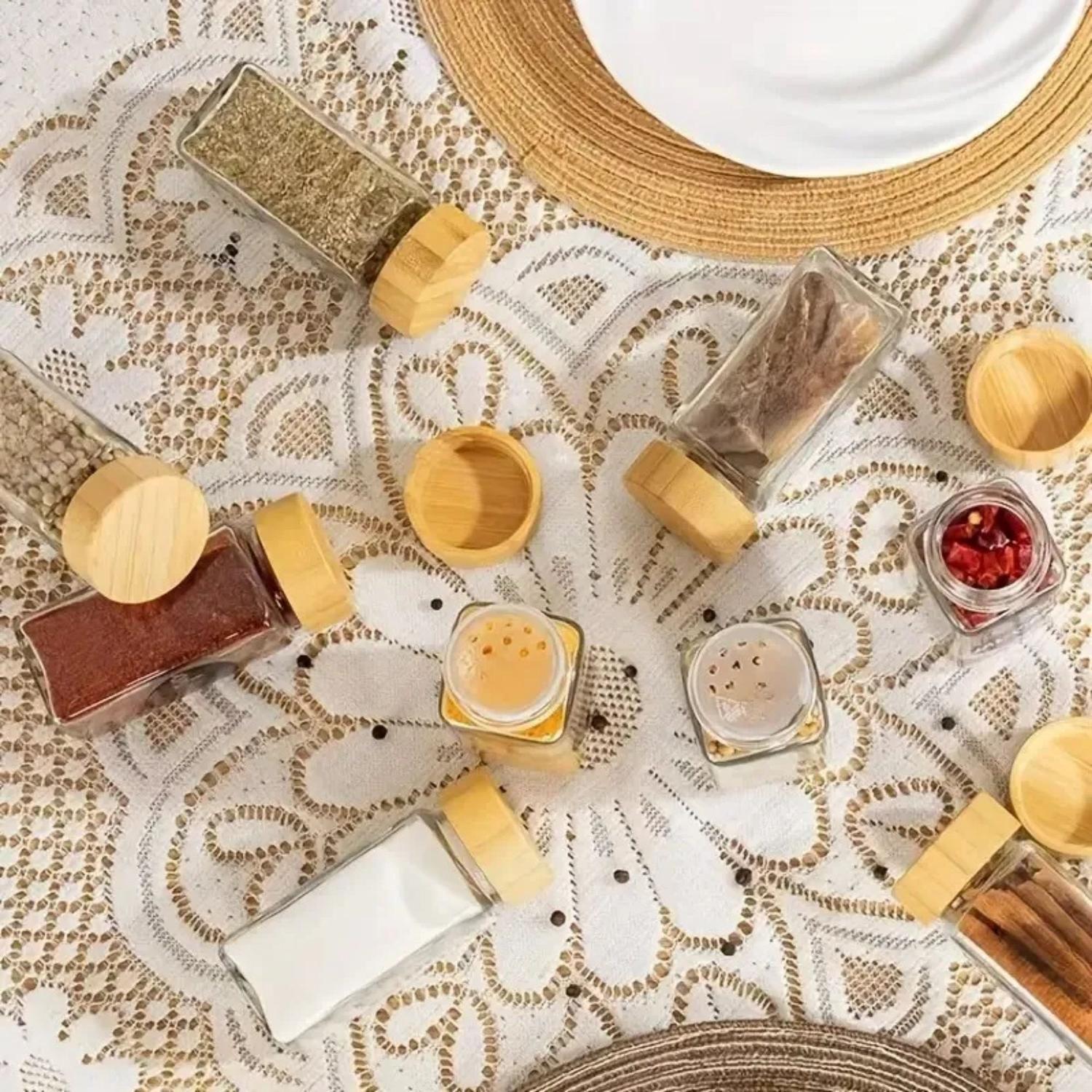 Pack 9 Frasco Hermetico Contenedor Especies Tapa Bambú 118 ML Negro-2