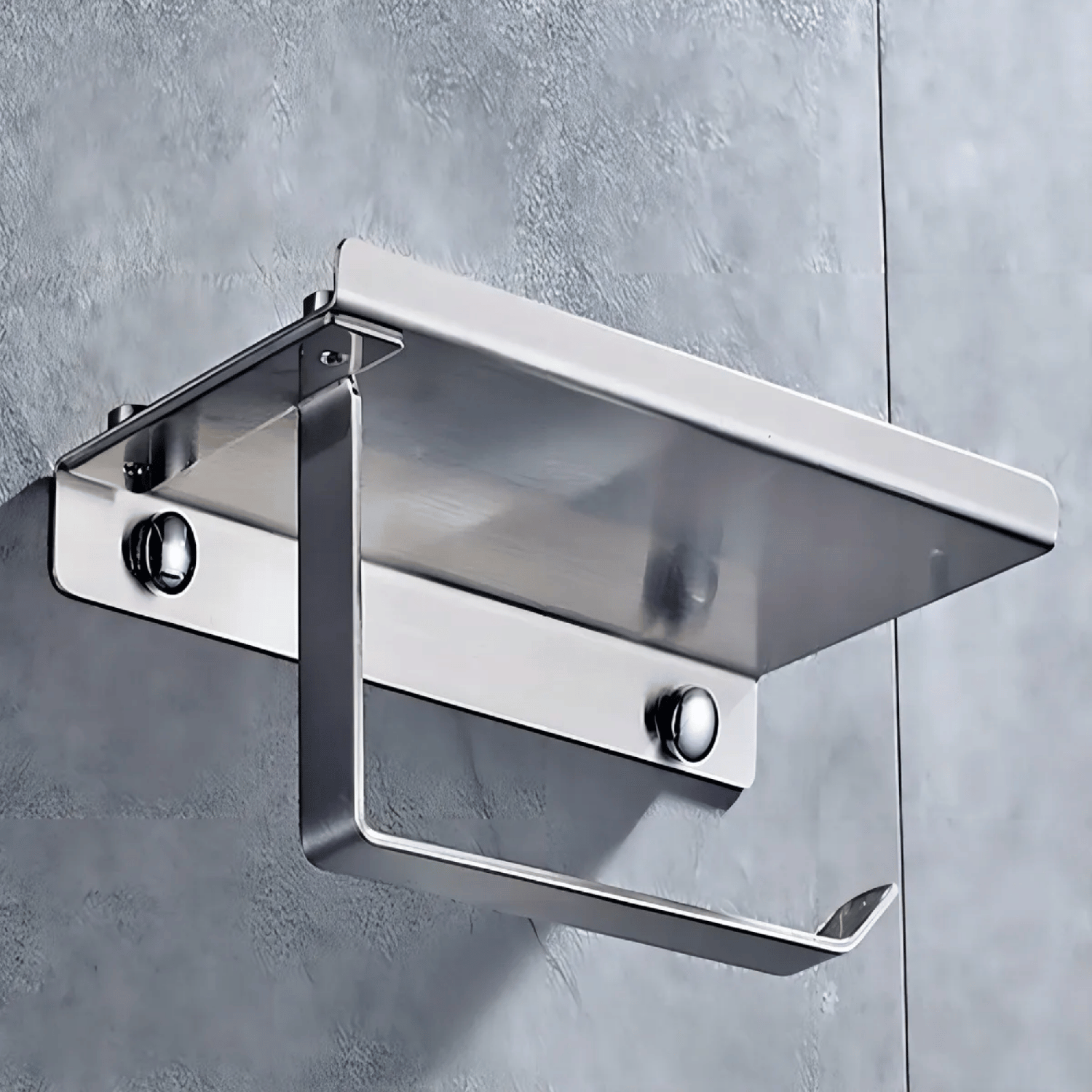 Soporte Porta Rollo Papel Higiénico Estante Soporte Celular Integrado Plateado-2