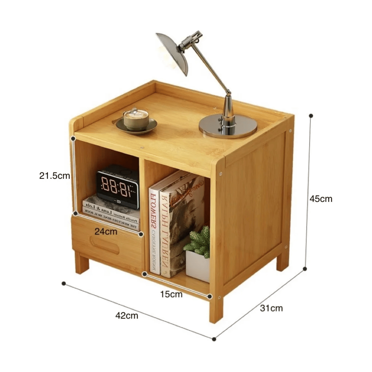 Velador 3 Niveles Cajón Mesa 45x42x31 CM Bambú-2