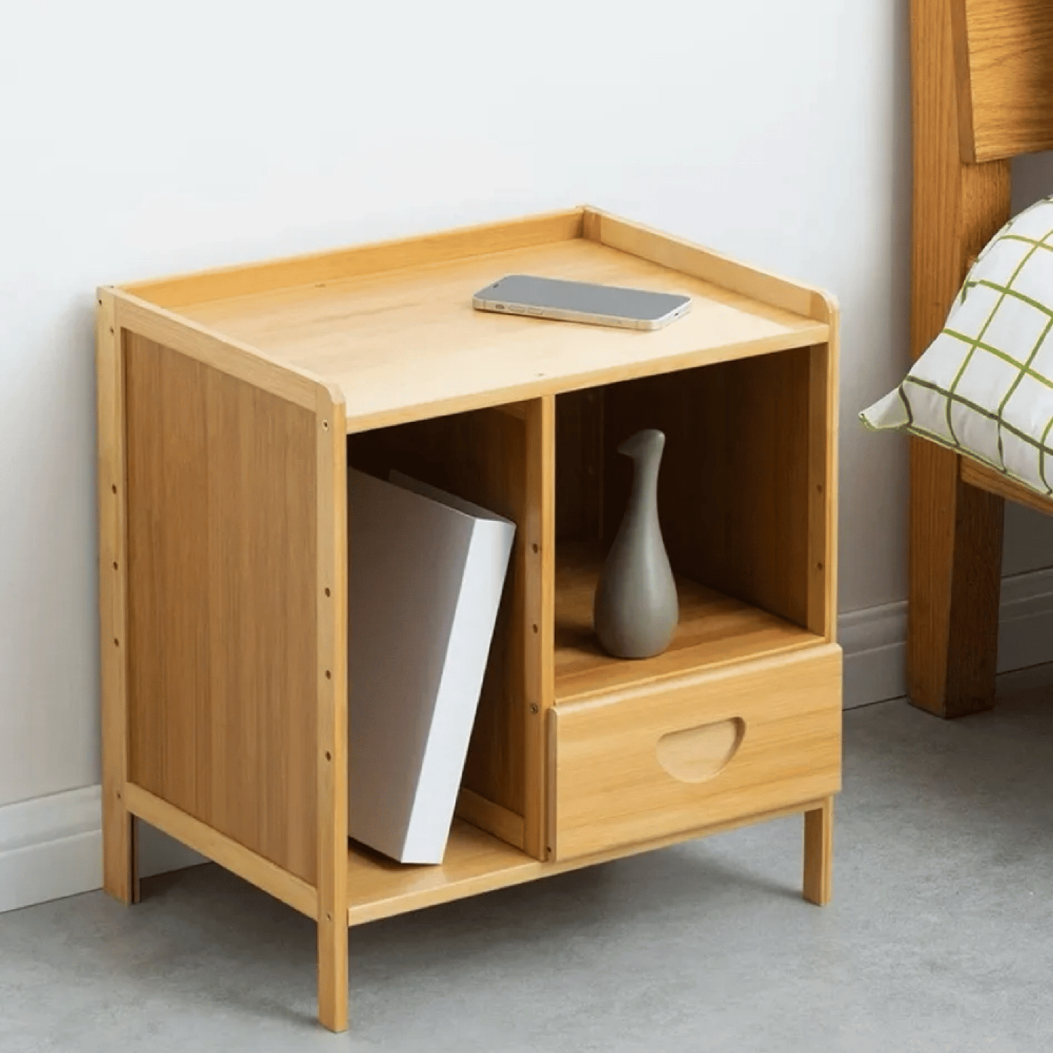 Velador 3 Niveles Cajón Mesa 45x42x31 CM Bambú-3