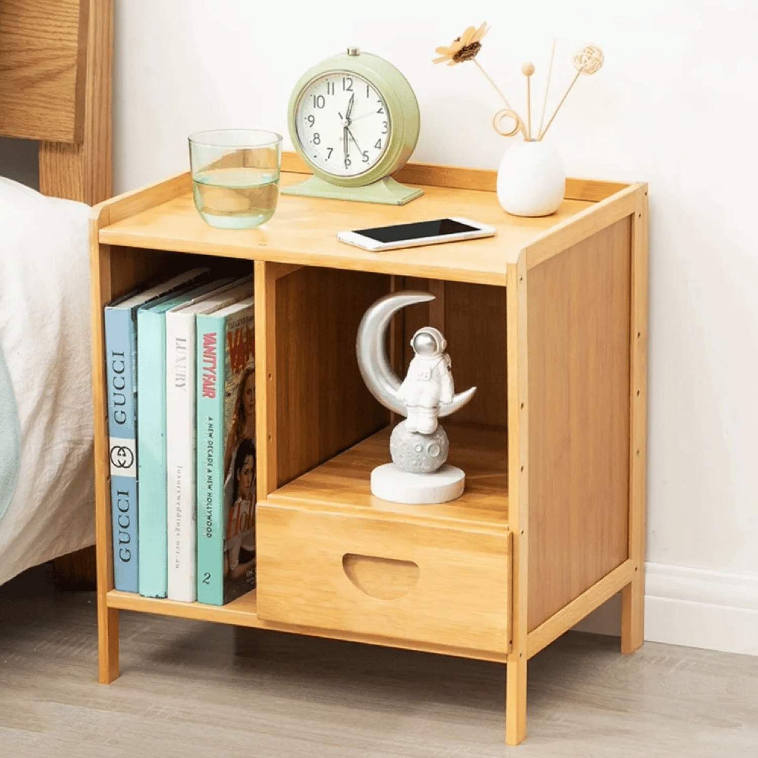 Velador 3 Niveles Cajón Mesa 45x42x31 CM Bambú-4