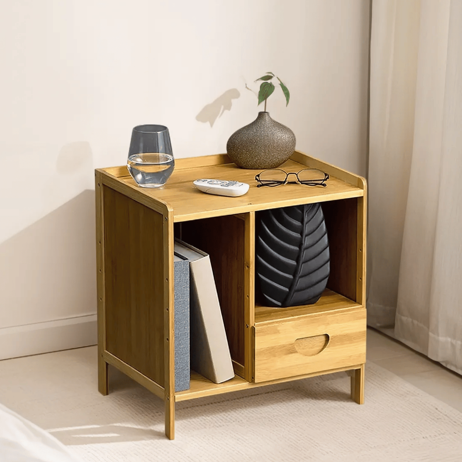 Velador 3 Niveles Cajón Mesa 45x42x31 CM Bambú-5