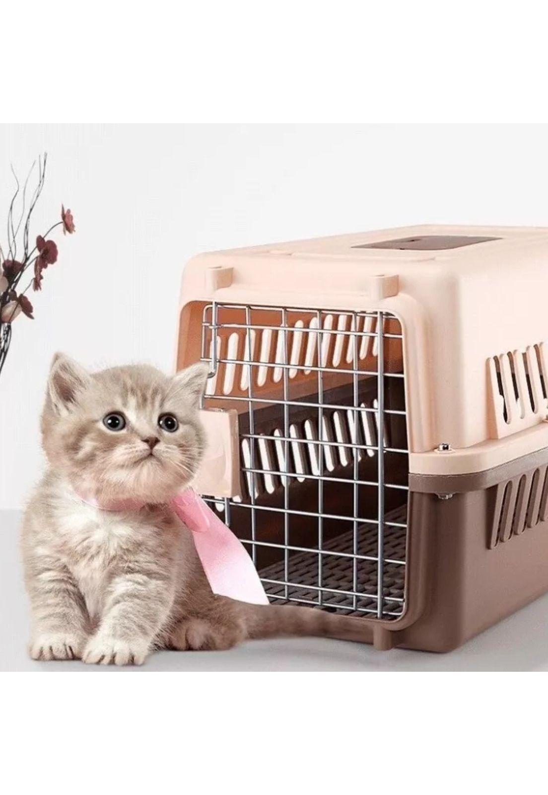 Jaula Transporte Mascotas 61x40x41 CM Marrón-2