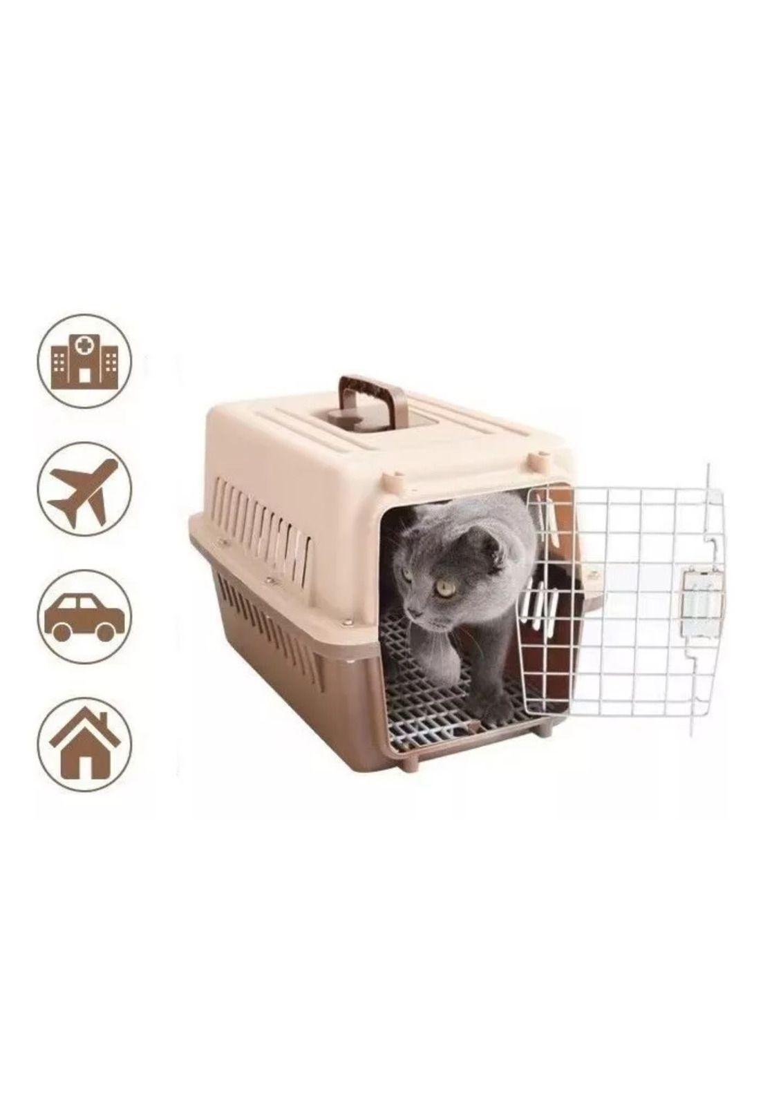 Jaula Transporte Mascotas 61x40x41 CM Marrón-4