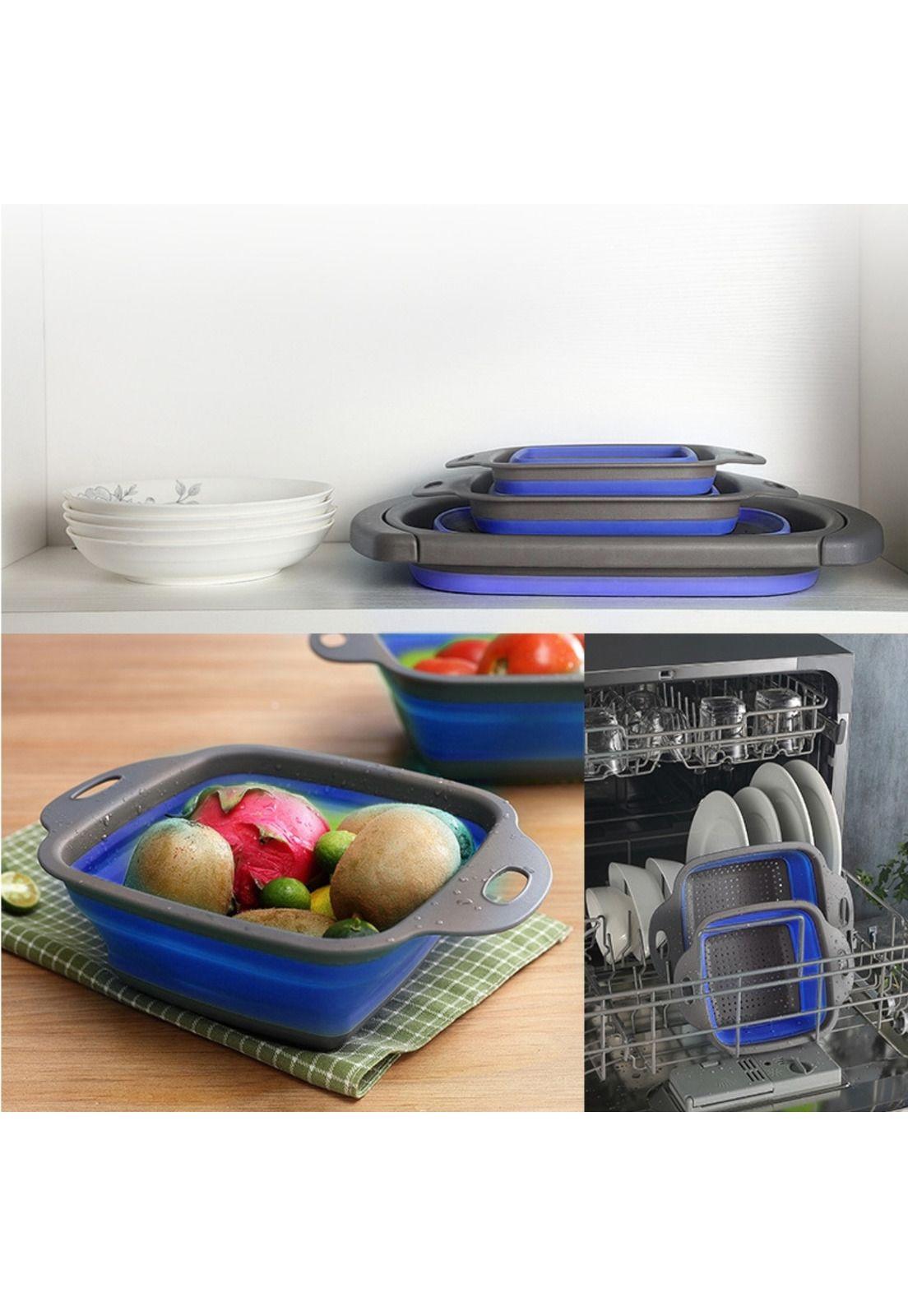 Pack 2 Coladores Escurridor Rectangular Cocina Azul-3