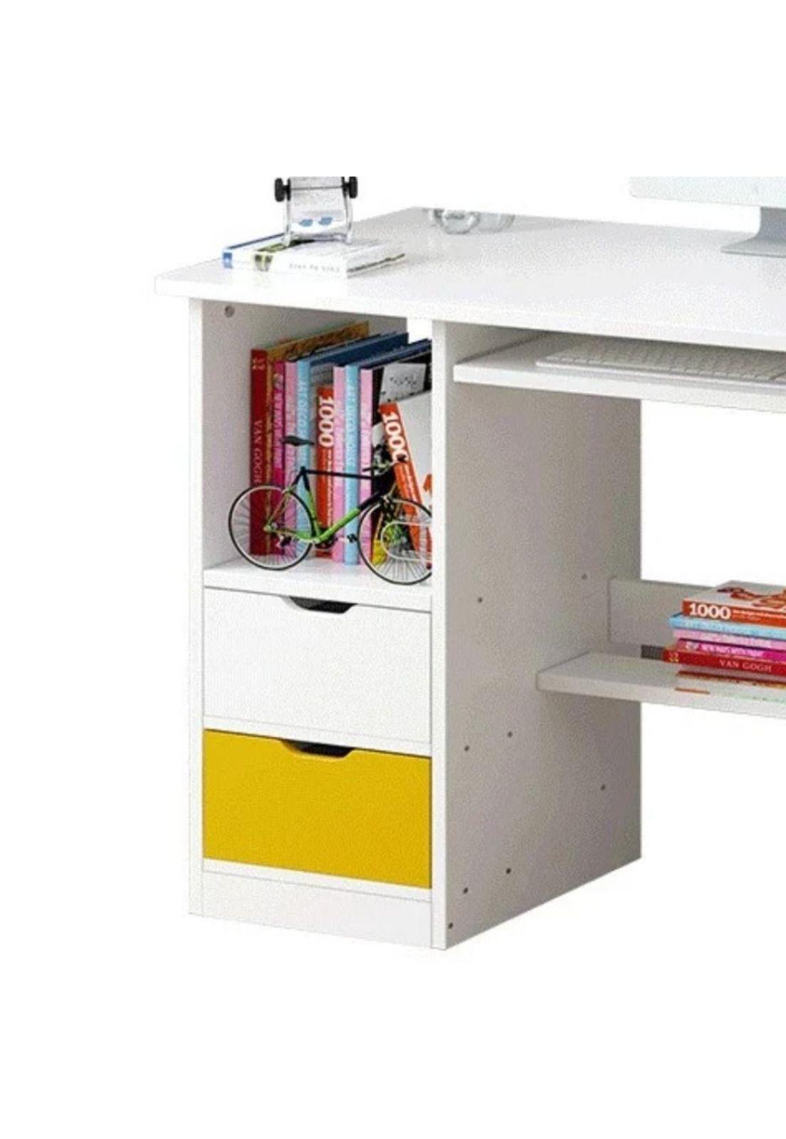 Escritorio Mesa Librero Gaveta PC 117x40x92 Blanco-3