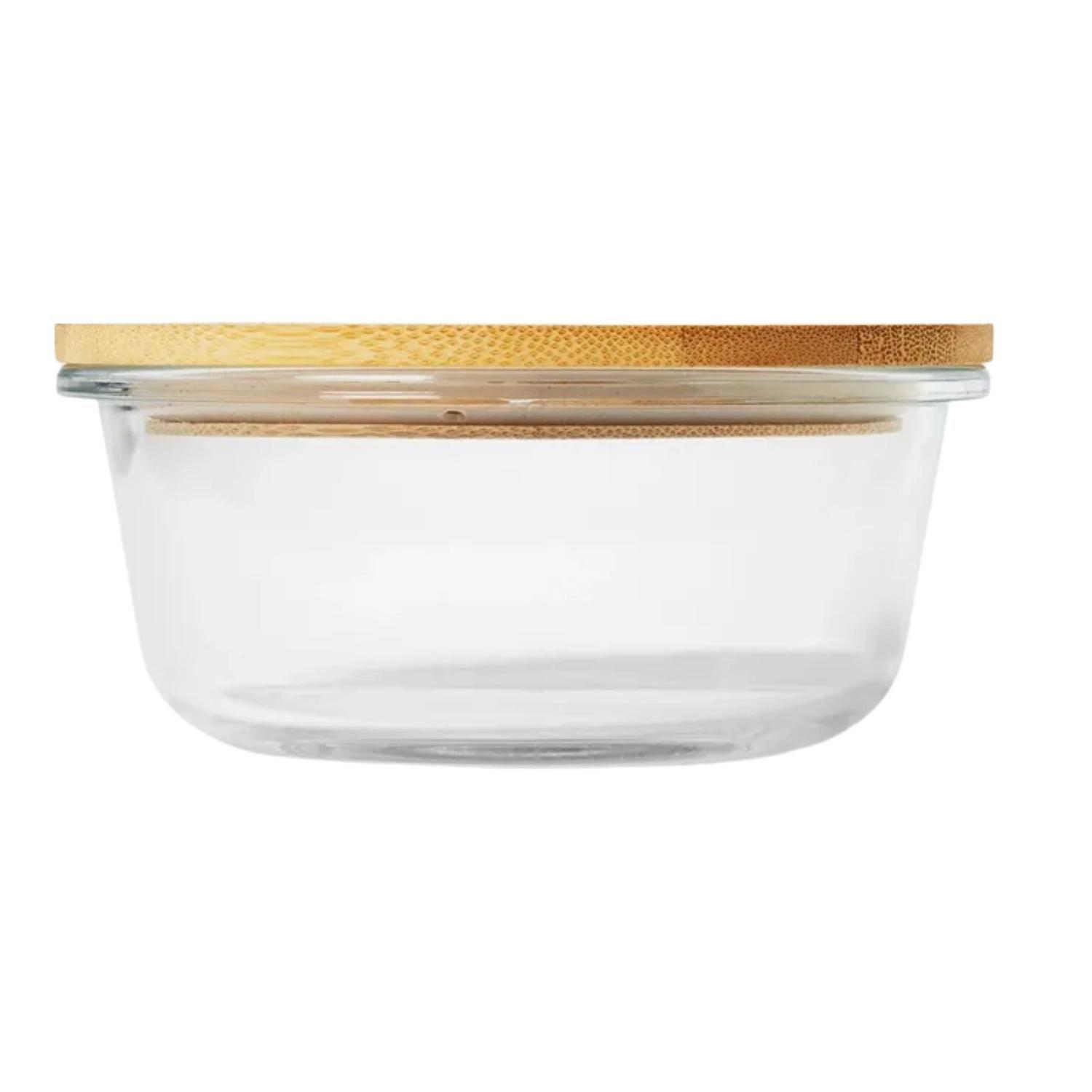 Tupper Redondo Vidrio Hermético Contenedor Comida 620 ML Bambú-2