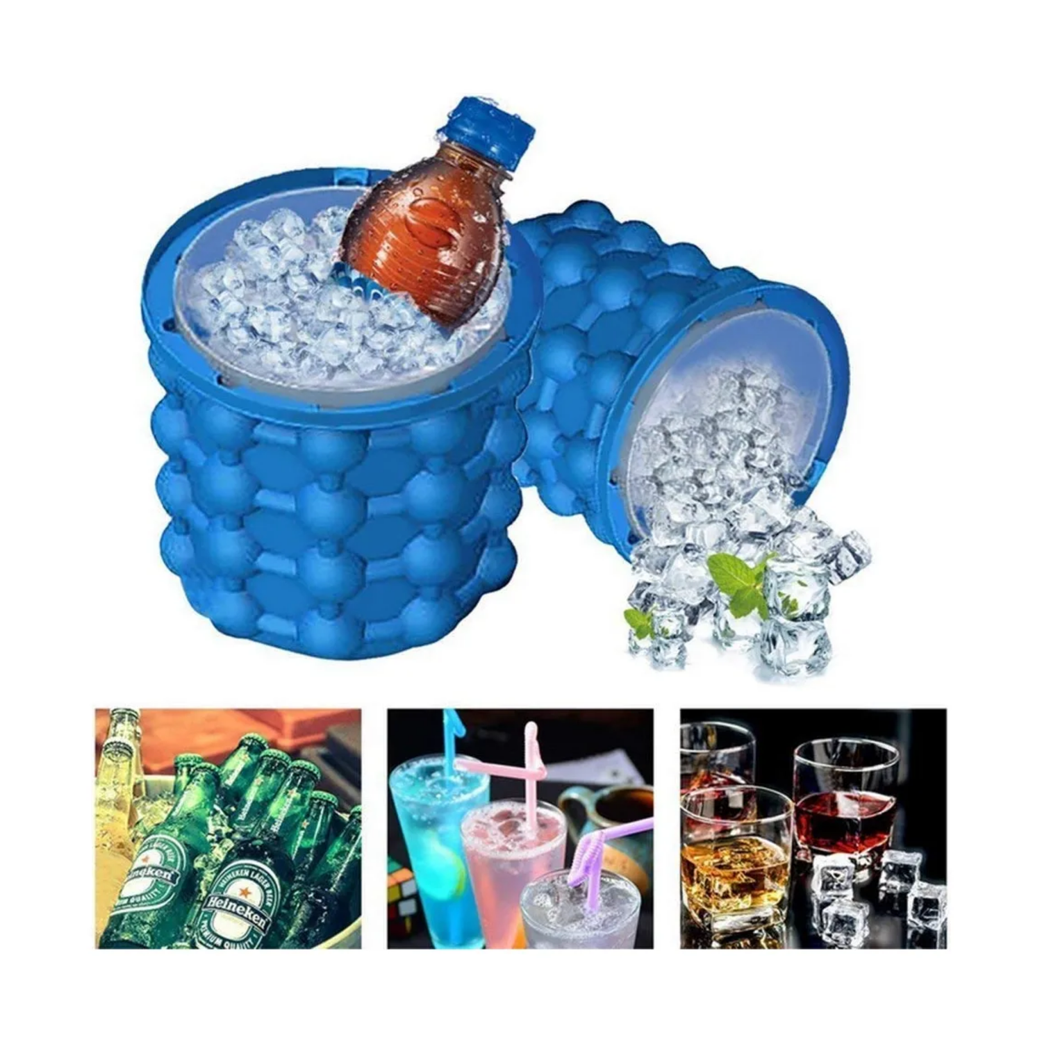 Molde Cubeta Hielo Silicona 13,2x14,1 CM Azul-5