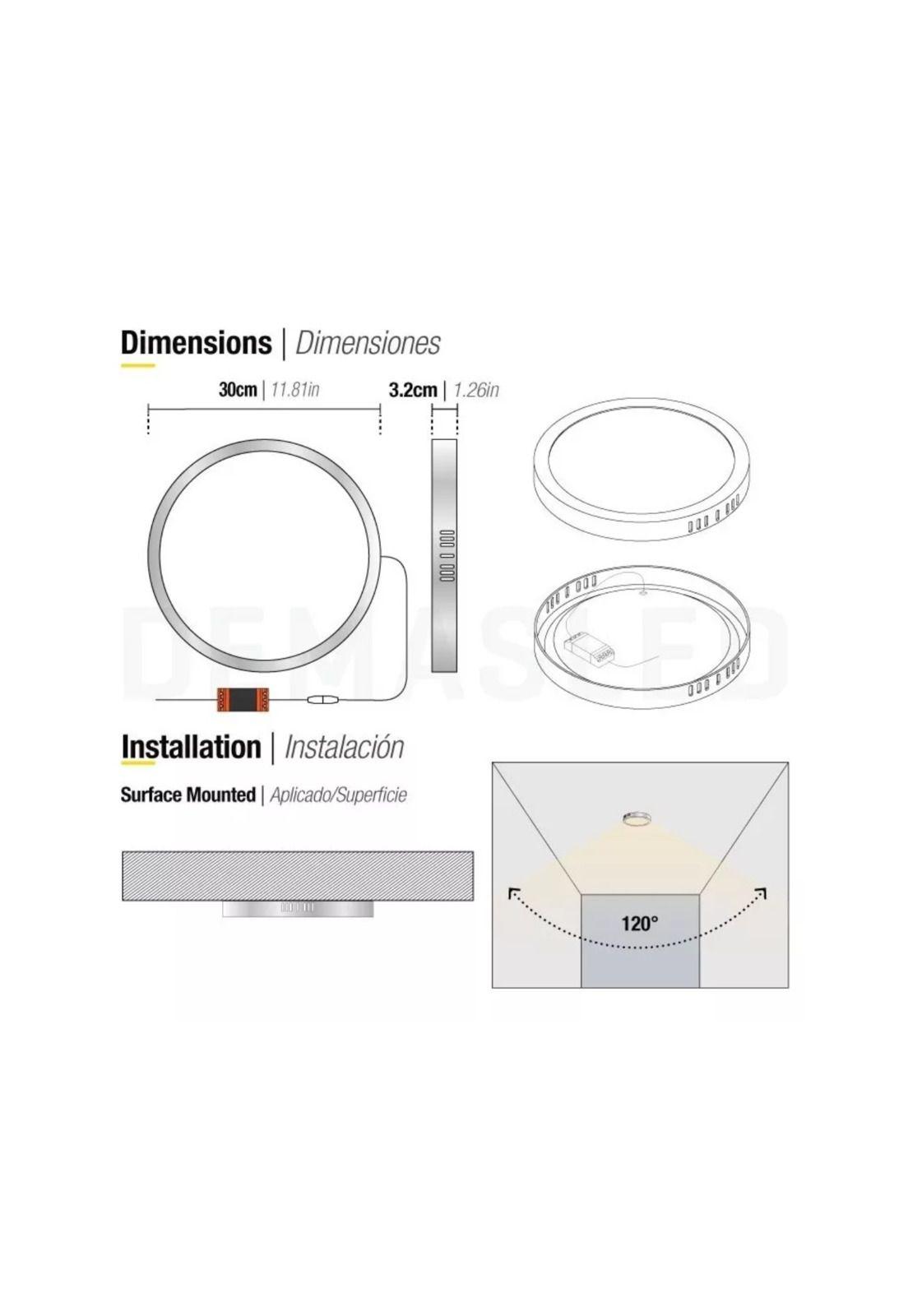 Foco Panel Led Plafón Sobrepuesto Redondo Luz Cálida 220v 3000-3500°K Níquel Blanco 30 CM-3