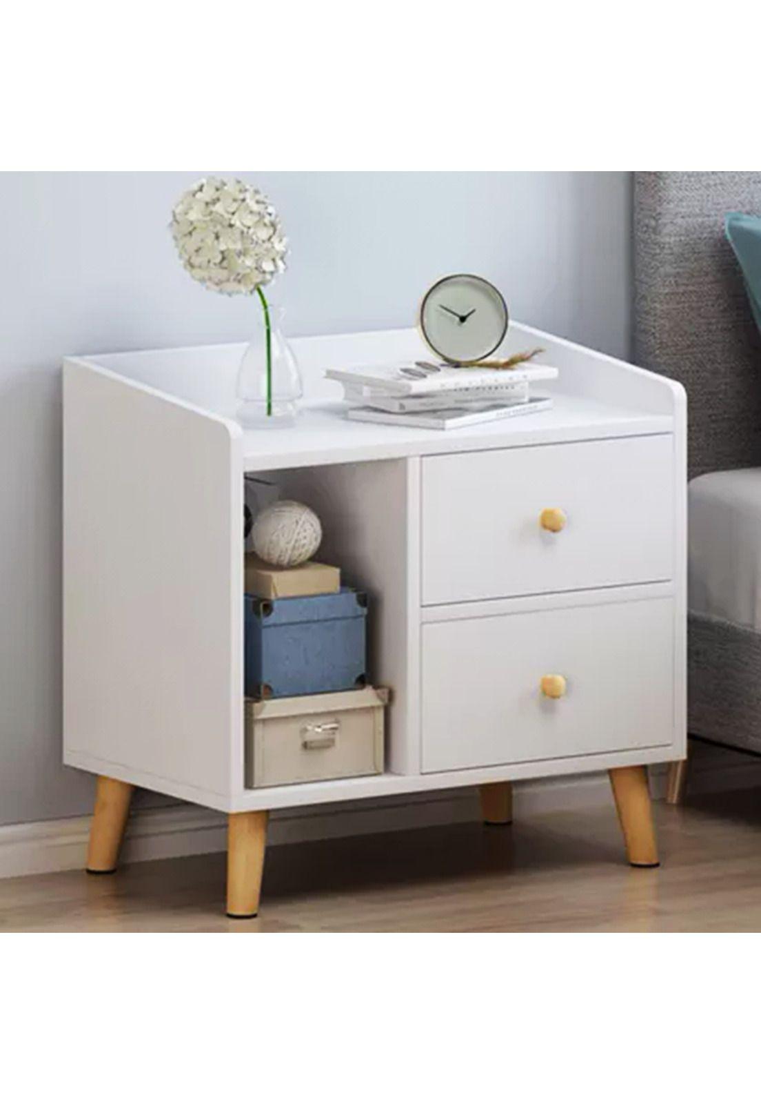 Velador 2 Cajones Madera 43x30x48 CM Blanco-4