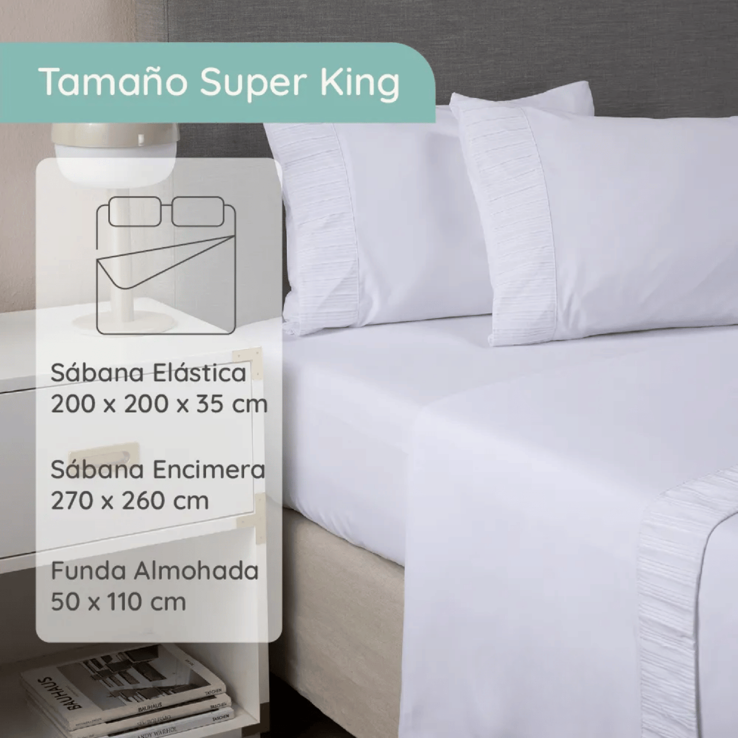 Sabanas Colchón Super King Microfibra 300 Hilos Blanco-4