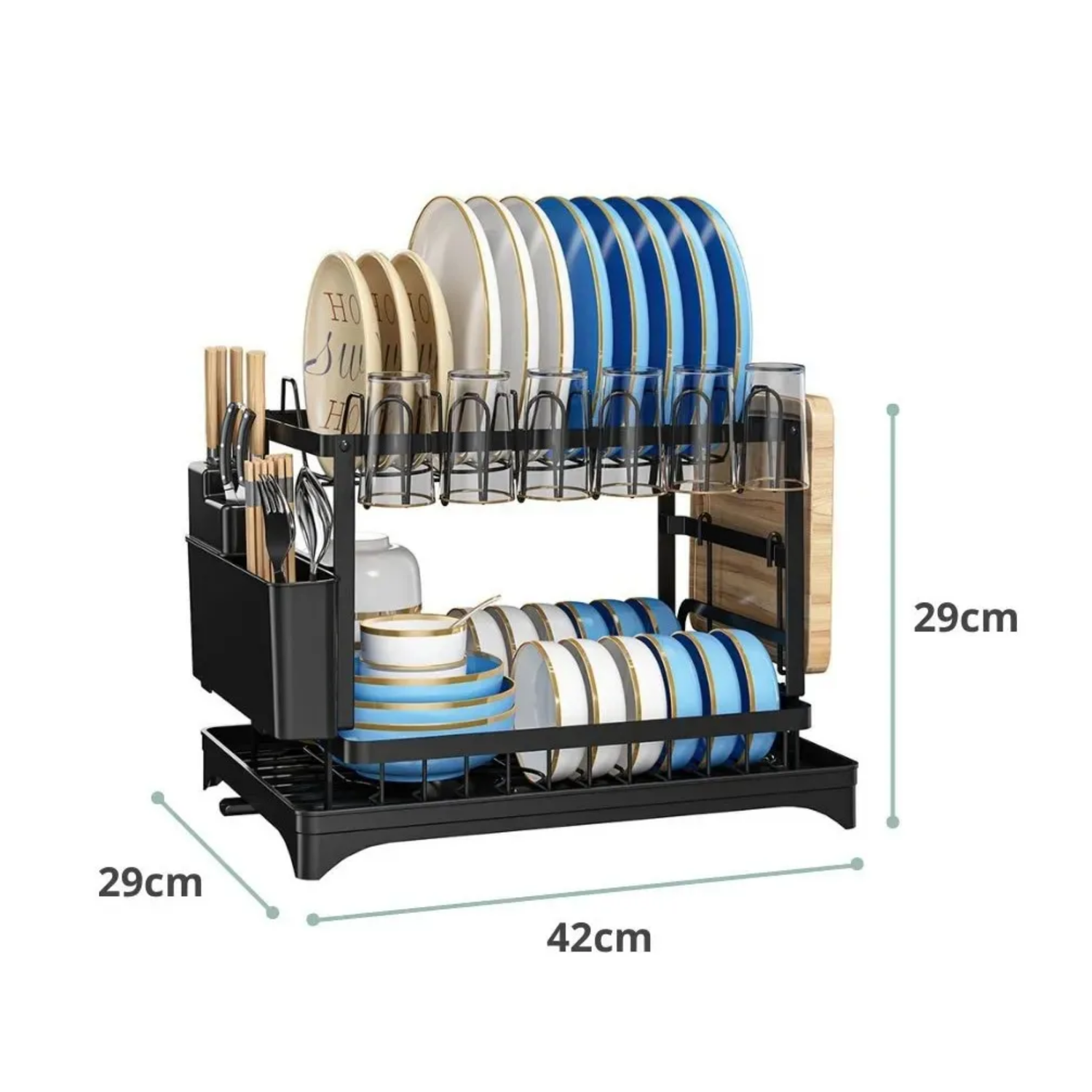 Rack Escurridor Estante Secador Loza 2 Niveles 42x29x29 CM Negro-2