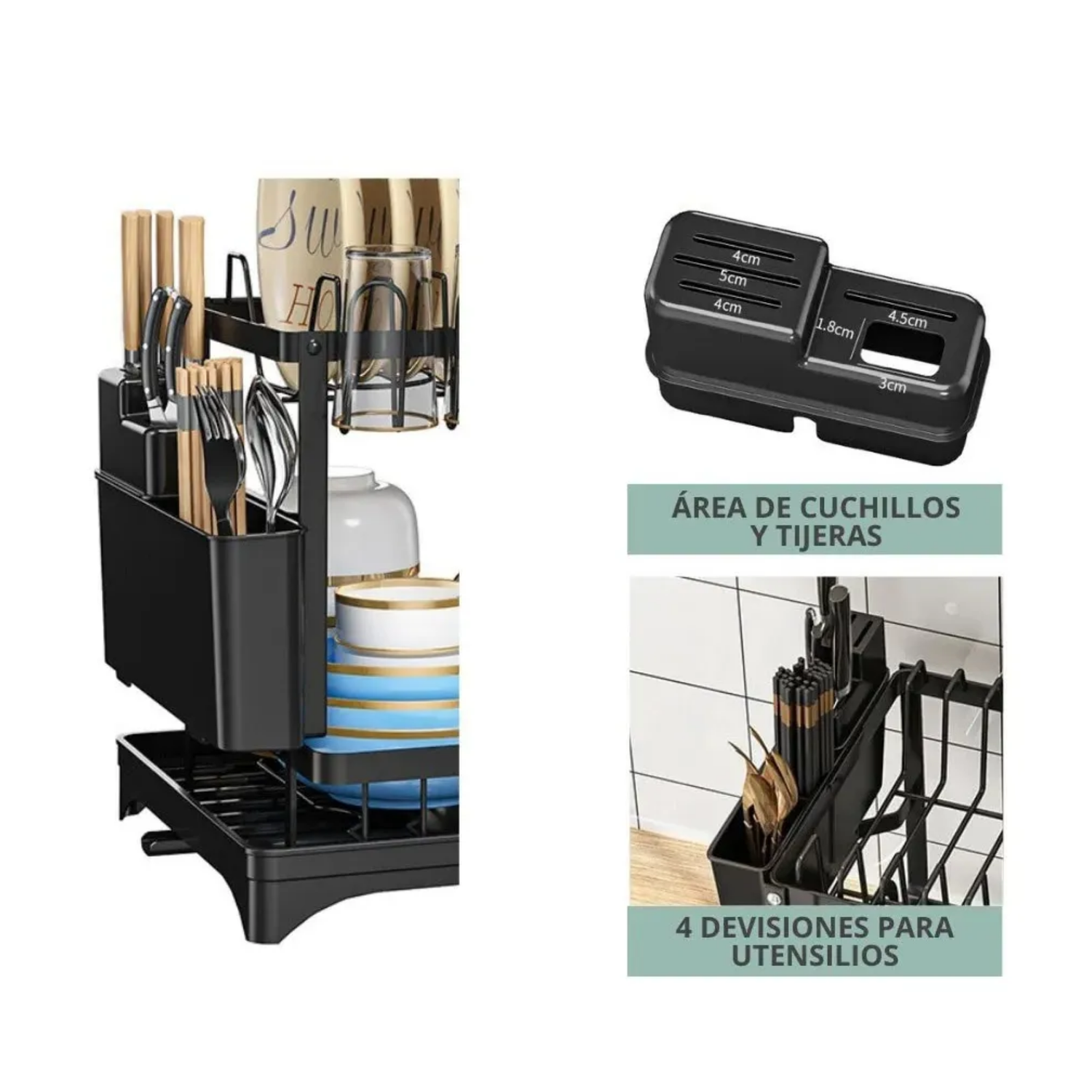 Rack Escurridor Estante Secador Loza 2 Niveles 42x29x29 CM Negro-4