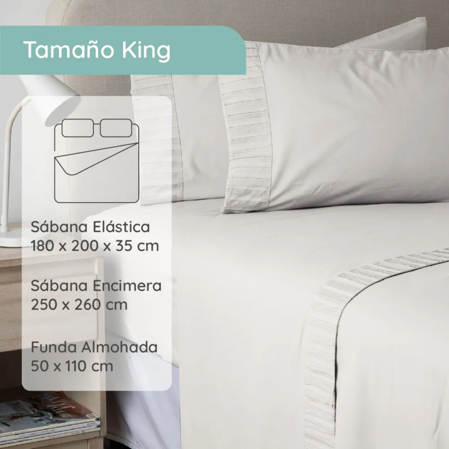 Sabanas Colchón King Microfibra 300 Hilos Gris Claro-2