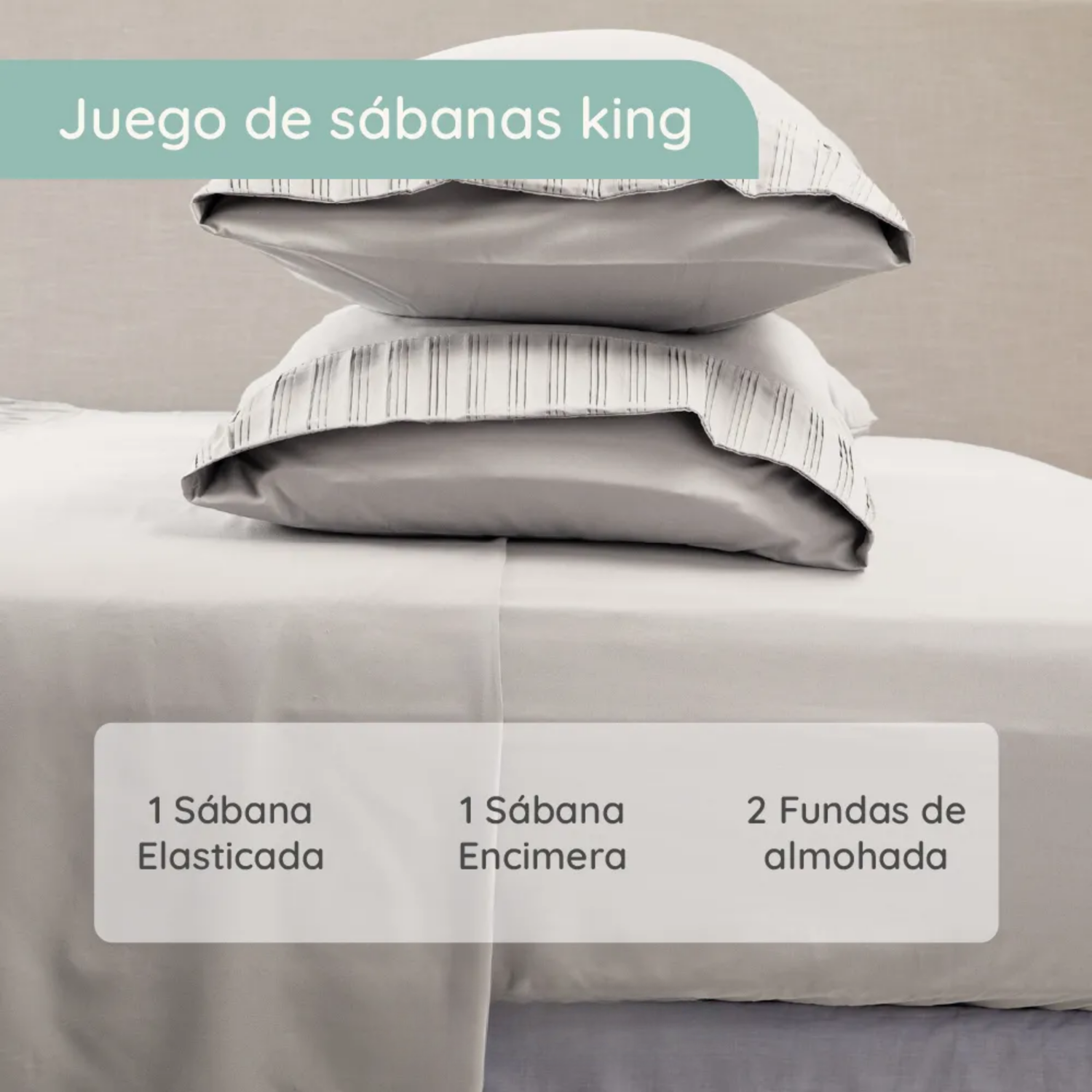 Sabanas Colchón King Microfibra 300 Hilos Gris Claro-3