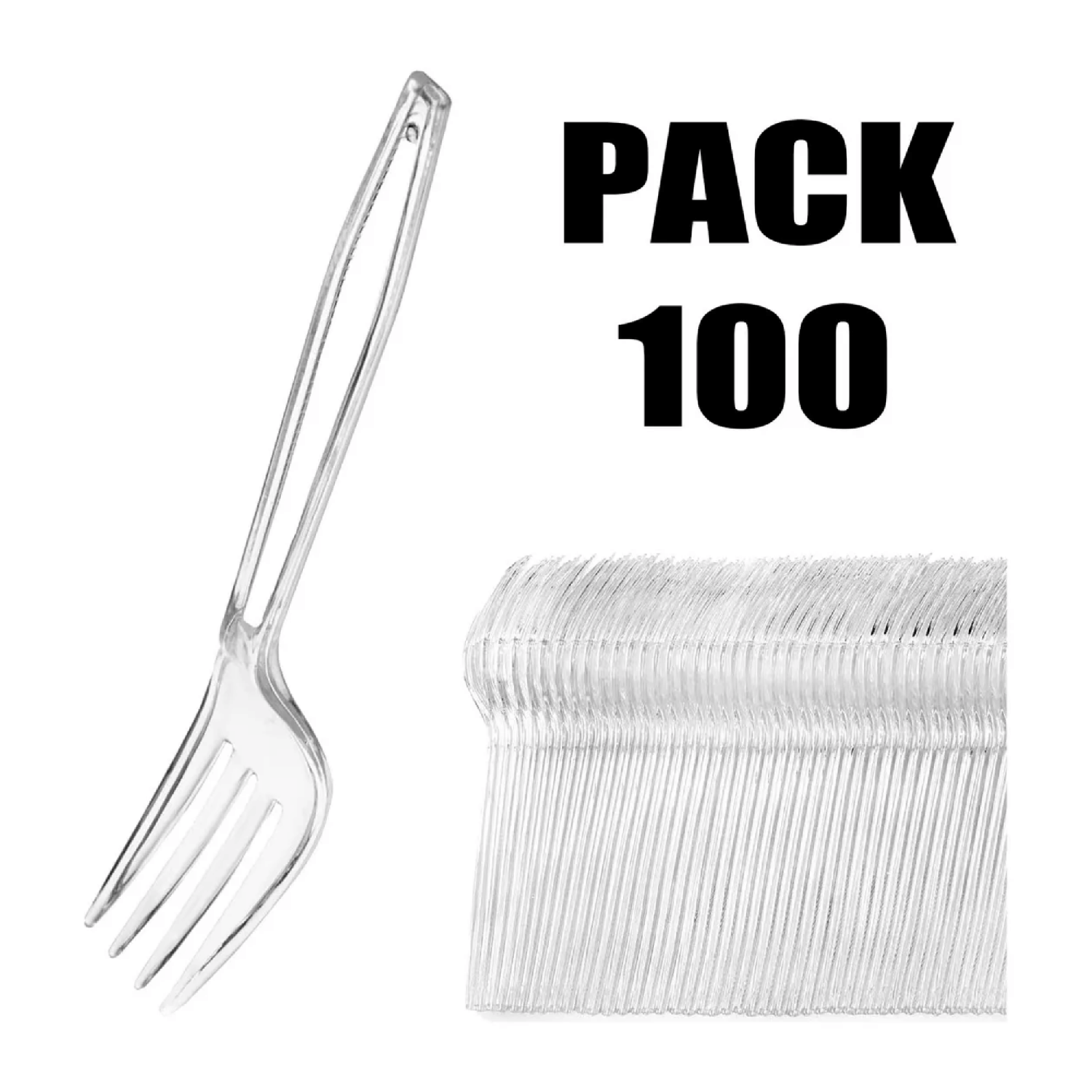 Pack 100 Tenedores Transparentes Reutilizable Blanco-3