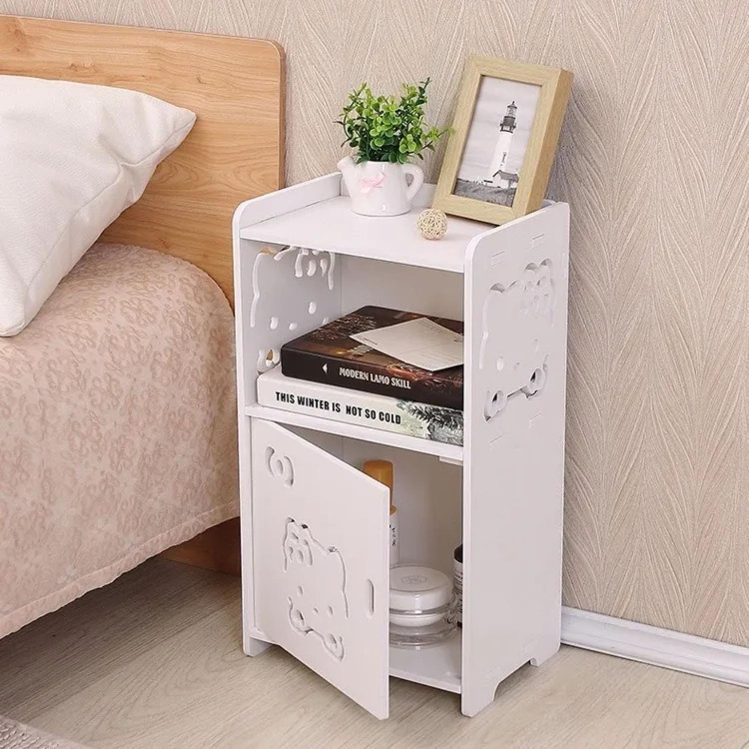 Estante Velador Mesita 2 Niveles 47,5x19 CM Blanco-3