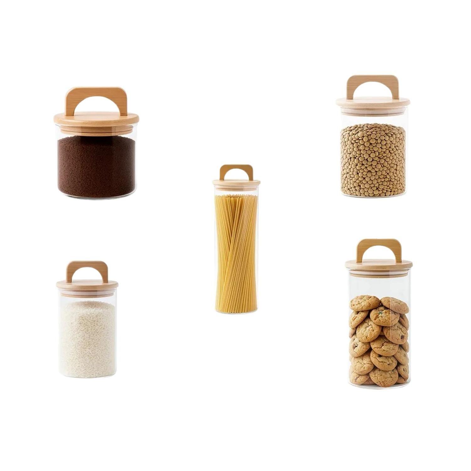 Set 5 Frascos Herméticos Contenedir Especies Tapa Bambú 210 Etiquetas Beige-2