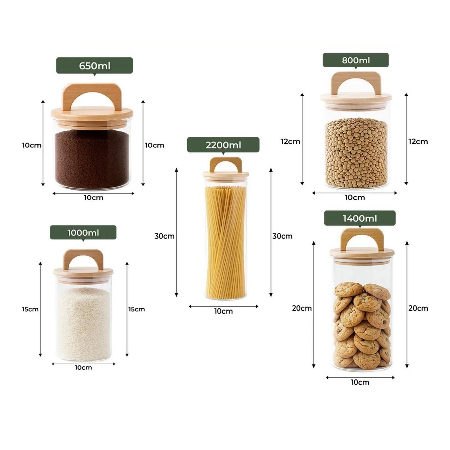 Set 5 Frascos Herméticos Contenedir Especies Tapa Bambú 210 Etiquetas Beige-3