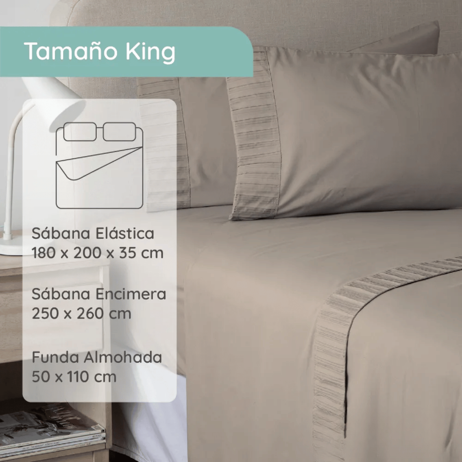 Sabanas Colchón King Microfibra 300 Hilos Beige-4