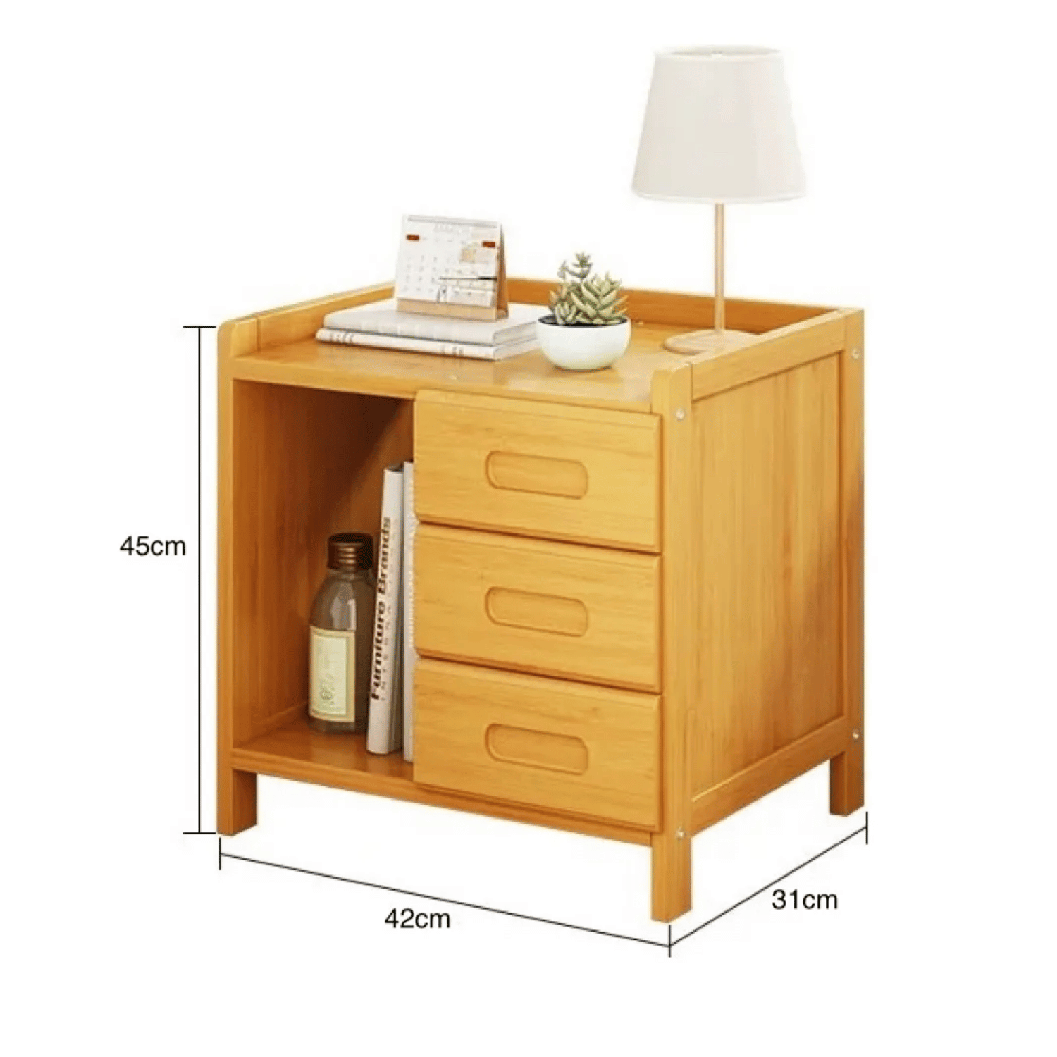 Velador 3 cajones Mesa 45x42x31 CM Bambú-3