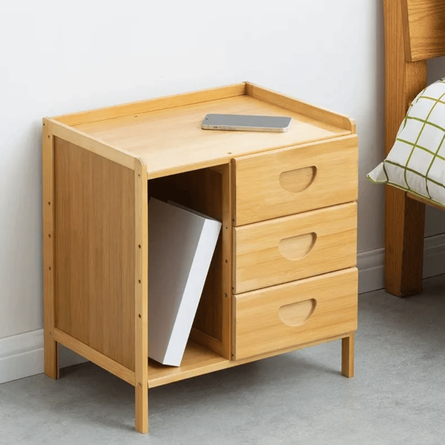 Velador 3 cajones Mesa 45x42x31 CM Bambú-4