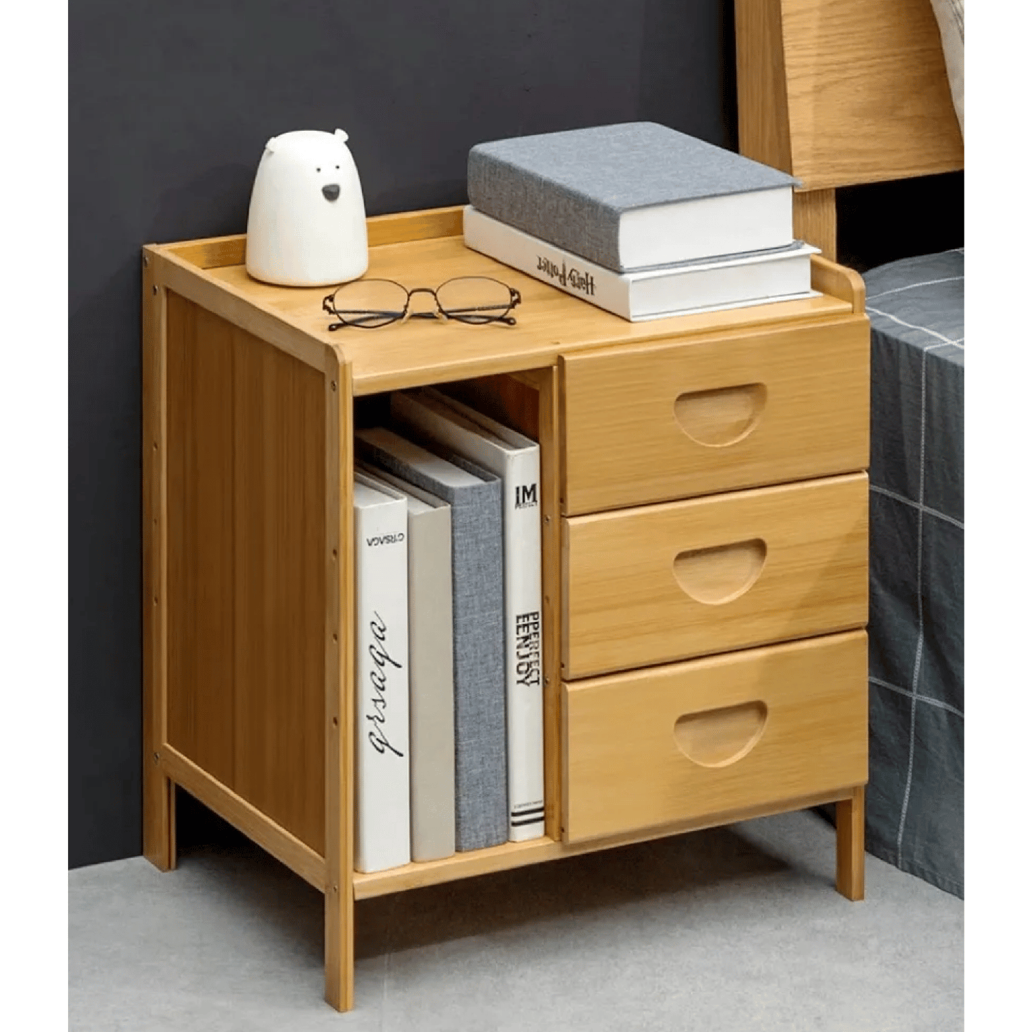 Velador 3 cajones Mesa 45x42x31 CM Bambú-5