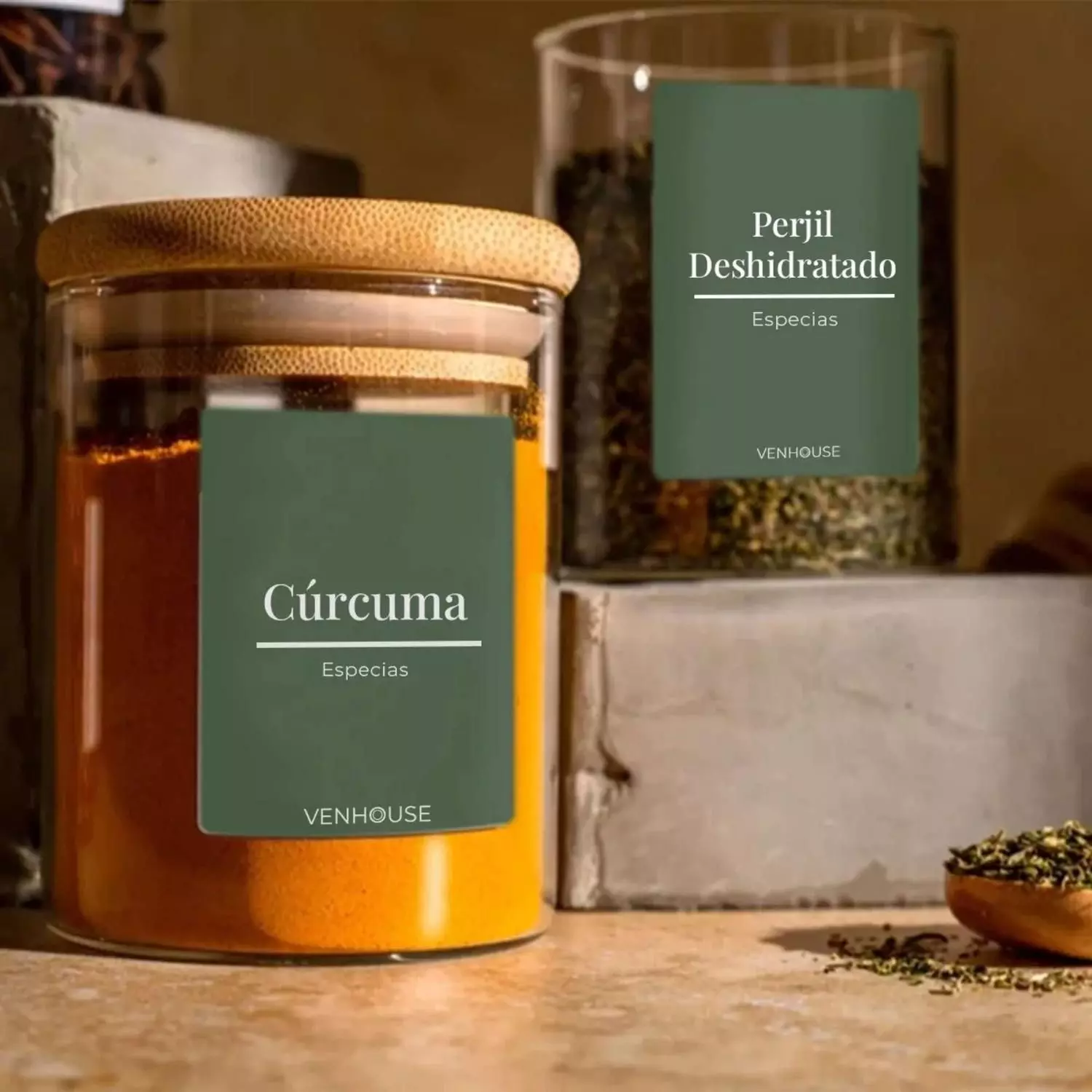 Pack 15 Frascos Contenedor Vidrio 15 Etiquetas 180 ML Bambú Verde Oscuro-2