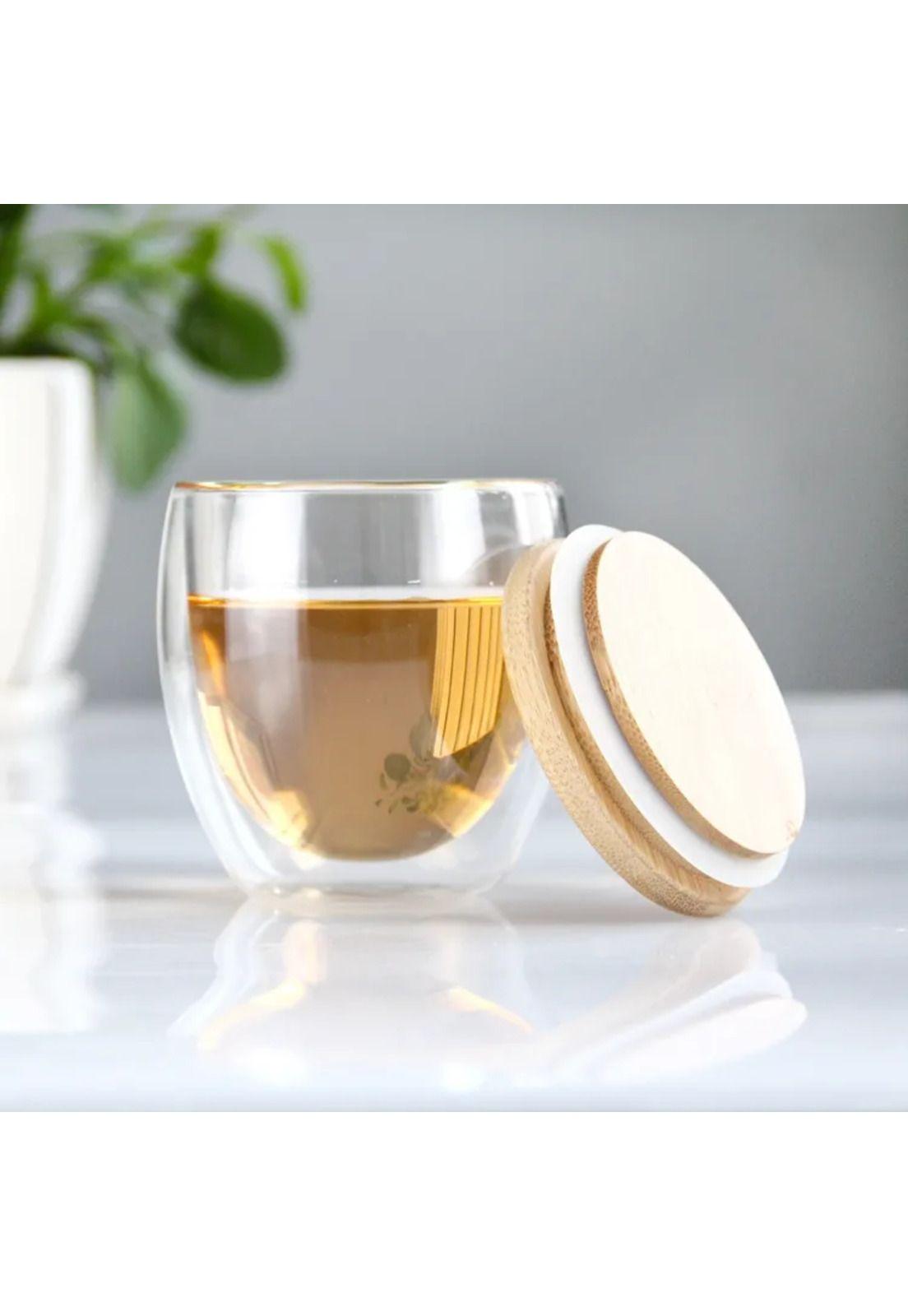 Vaso MUG Vidrio Doble Capa Tapa Bambú 260 ML-2