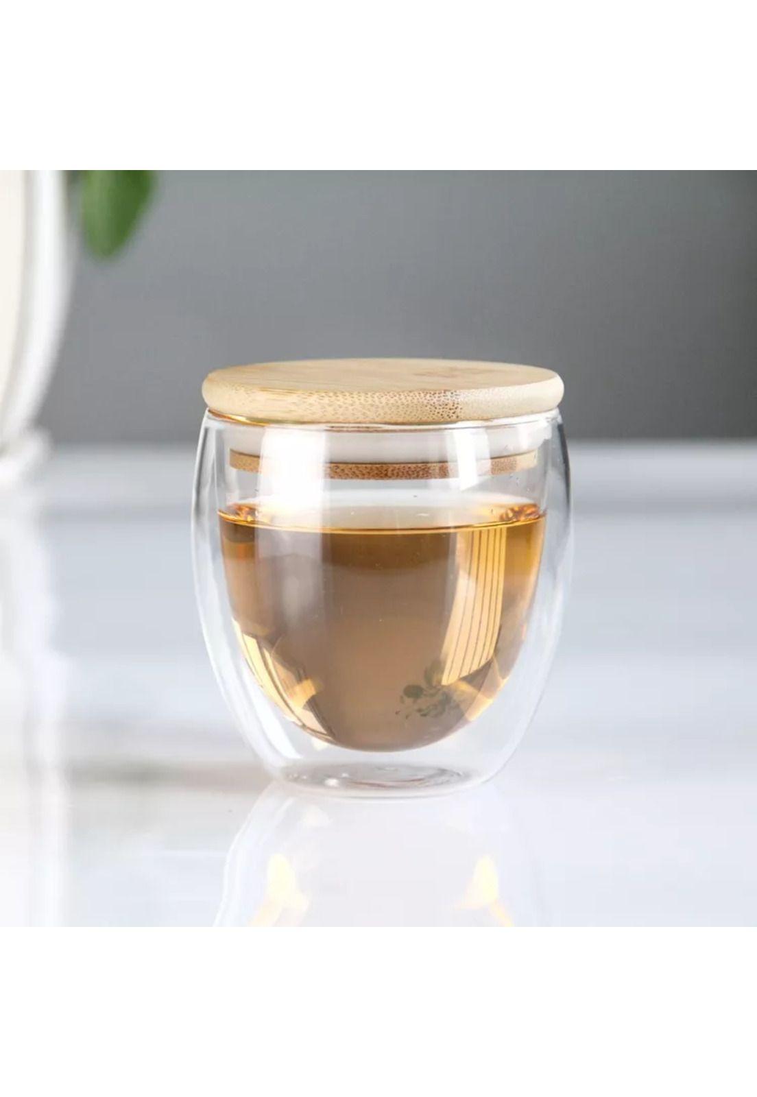 Vaso MUG Vidrio Doble Capa Tapa Bambú 260 ML-3