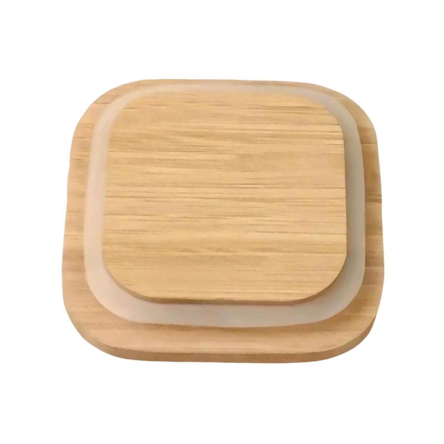 Set 3 Tupper Vidrio Hermetico Tapa Bambú Cuadrado 800 ML-1